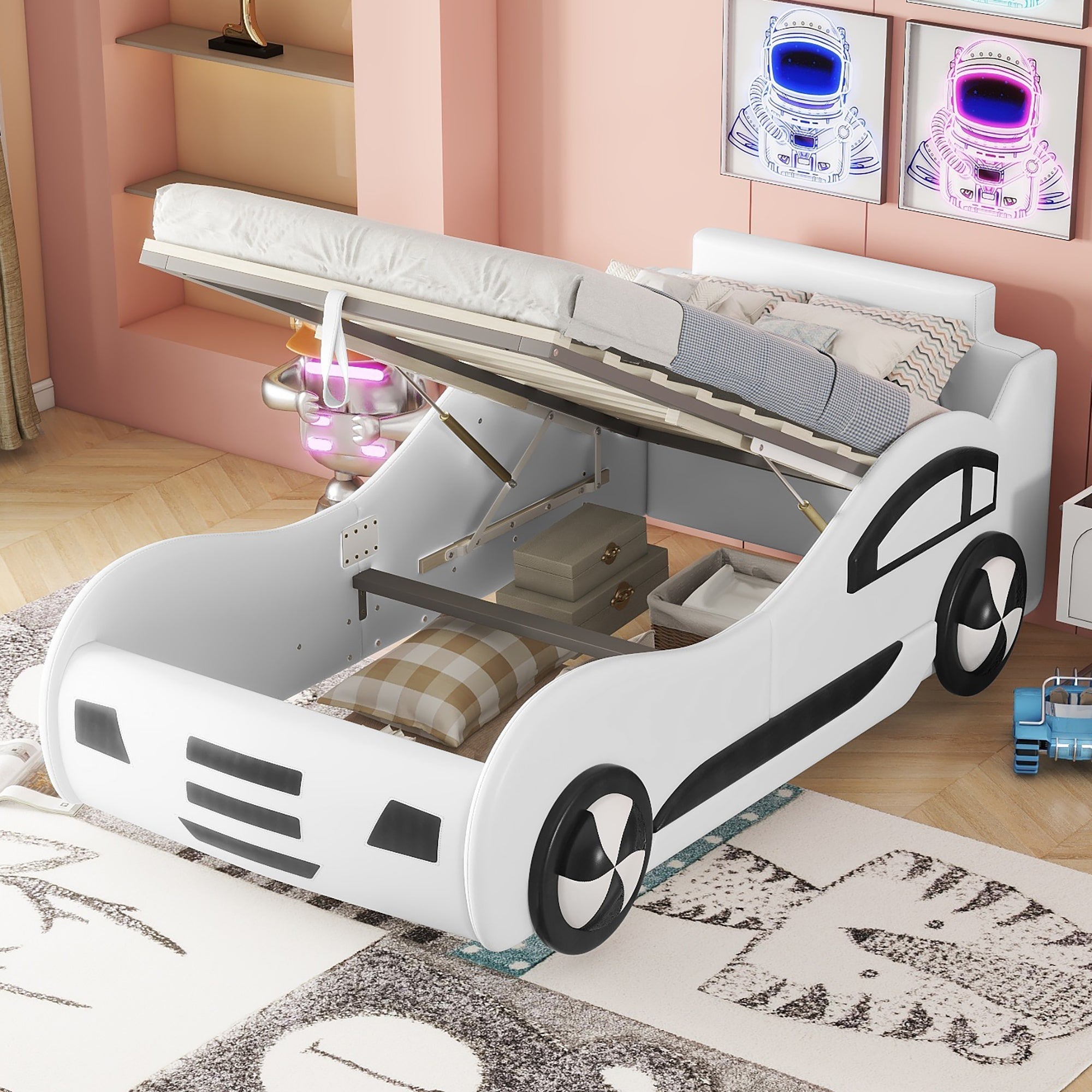 Logidon autobed vlakbed 90x200 wit met lattenbodem opbergruimte