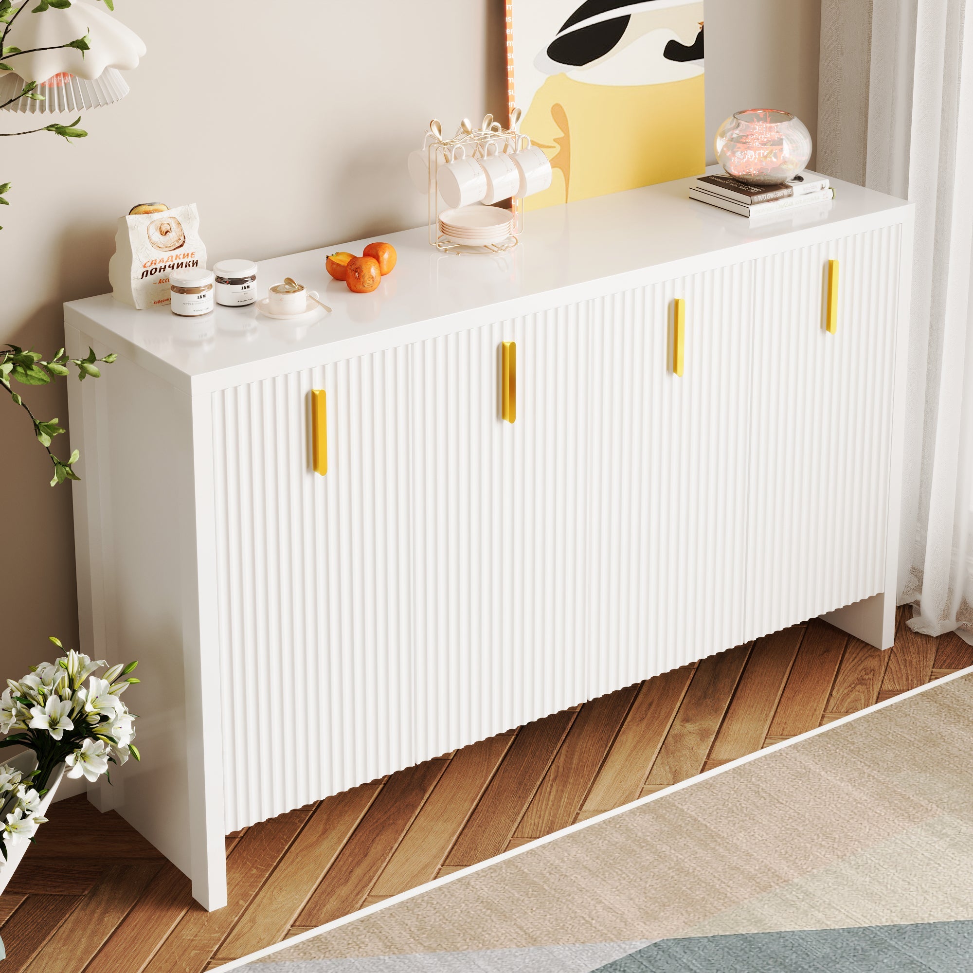 Logidon wit dressoir met gouden handgrepen en verstelbare planken