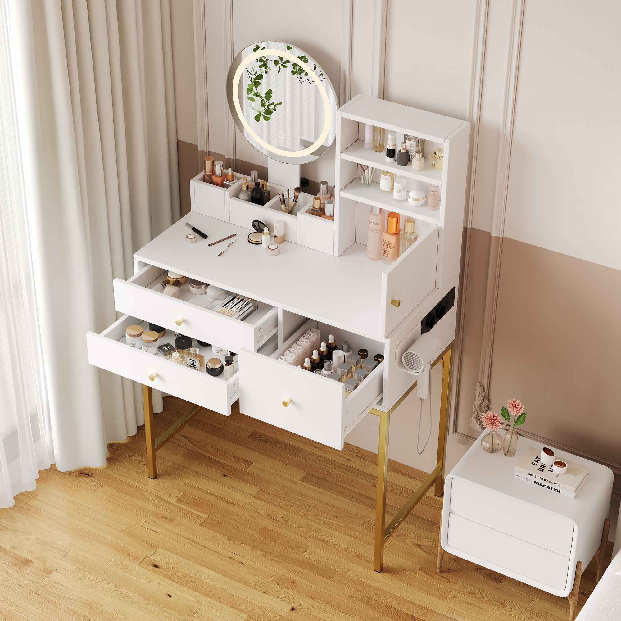 Logidon kaptafel met dimbare LED verlichting wit 80x40x134 cm