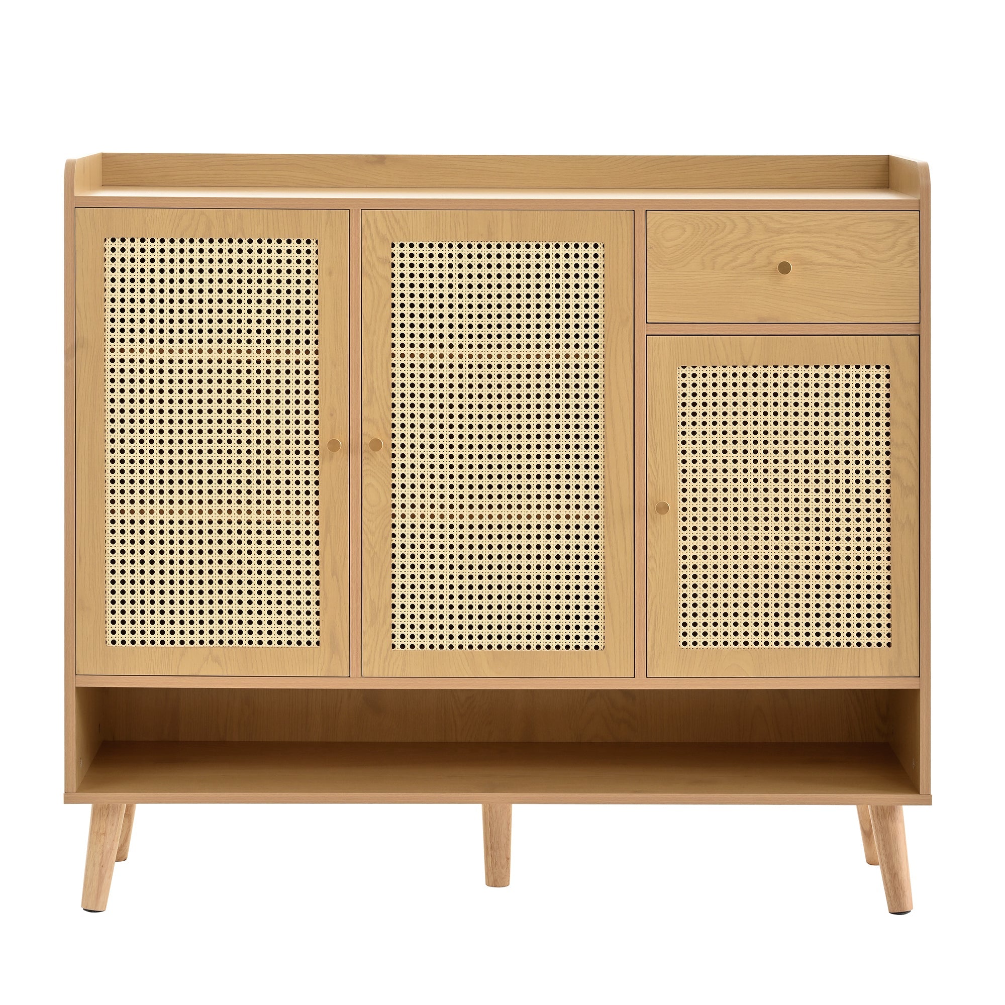 Logidon schoenenkast naturel rotan 120x35x106 met 3 deuren 1 lade