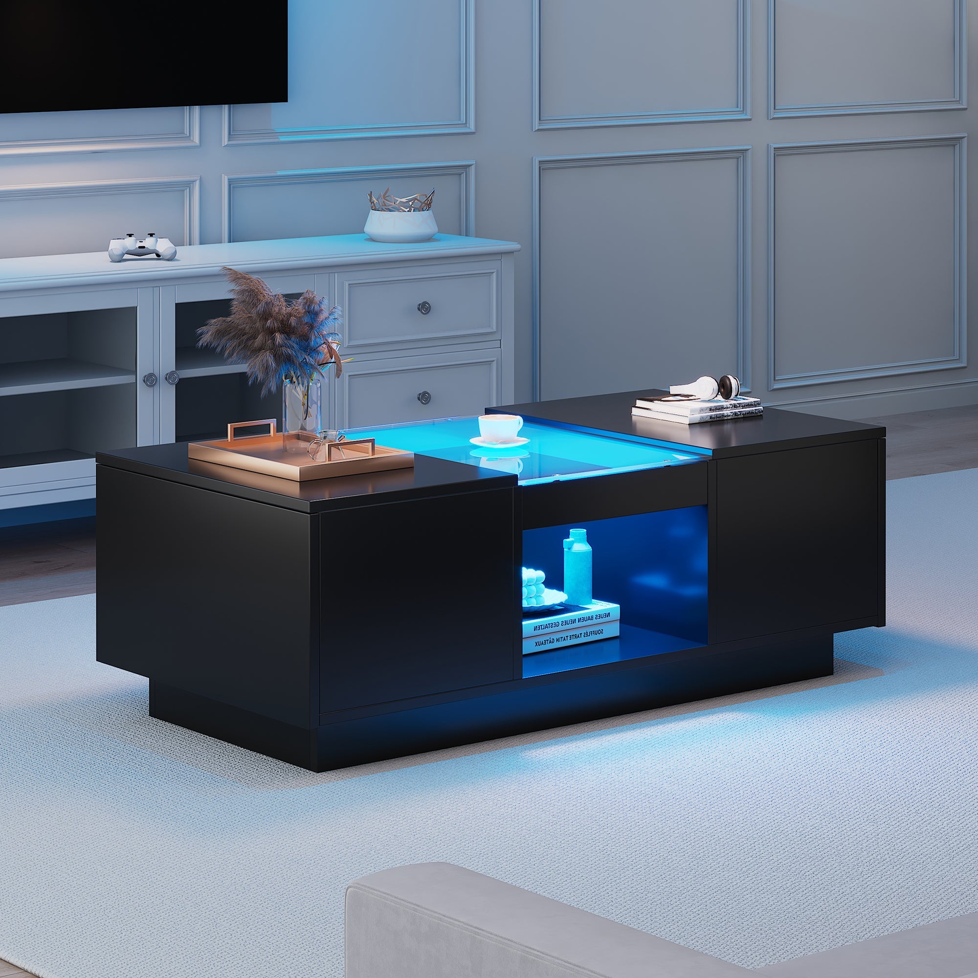 Logidon Zwarte salontafel 100x50x35,5 cm glaspanelen LED