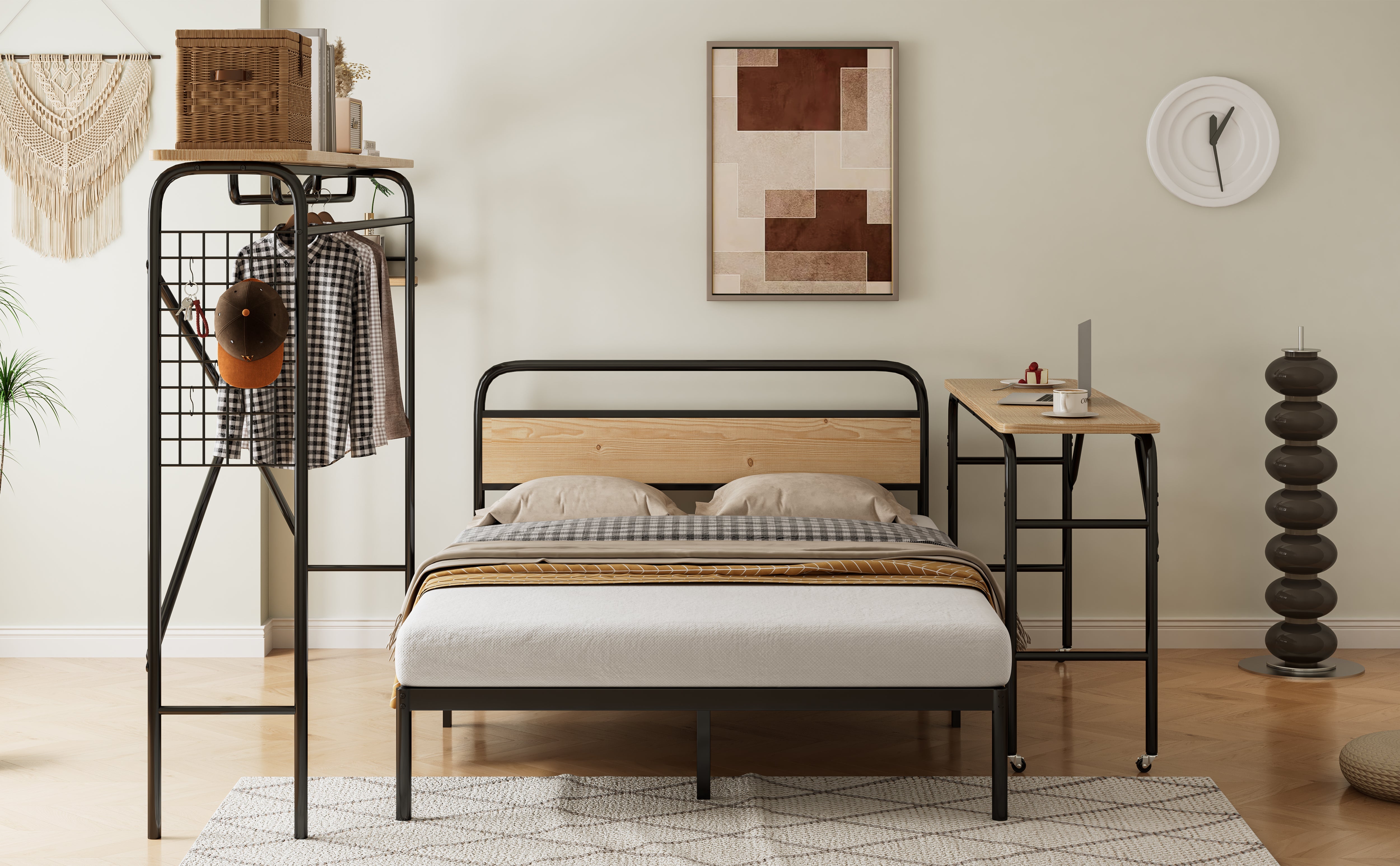Logidon metalen bed 140x200 met tafelkapstok zwart naturel