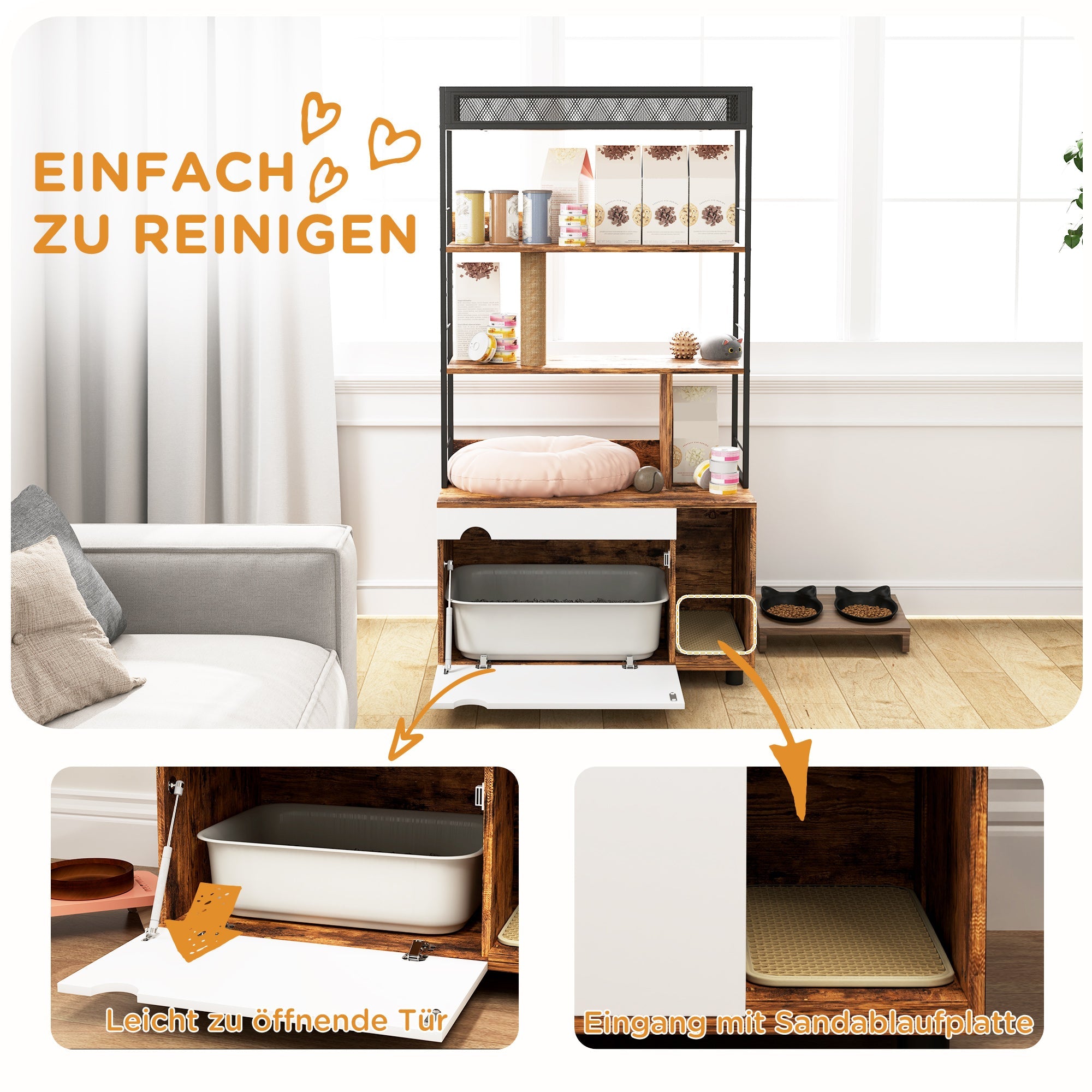 Logidon PawHut 2 in 1 Kattenbakkast Rustiek Bruin 80 x 48 x 152 cm