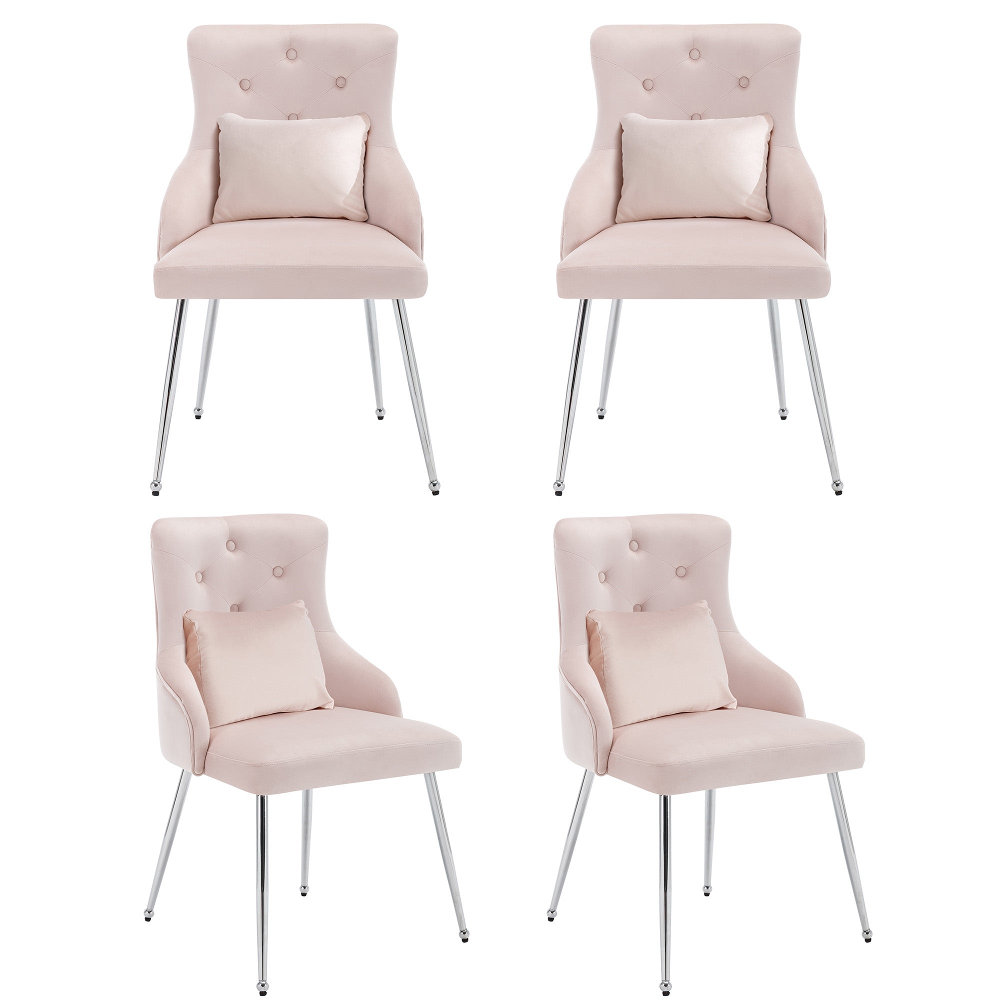 Logidon set van 4 eetkamerstoelen roze fluwelen knopenpatroon