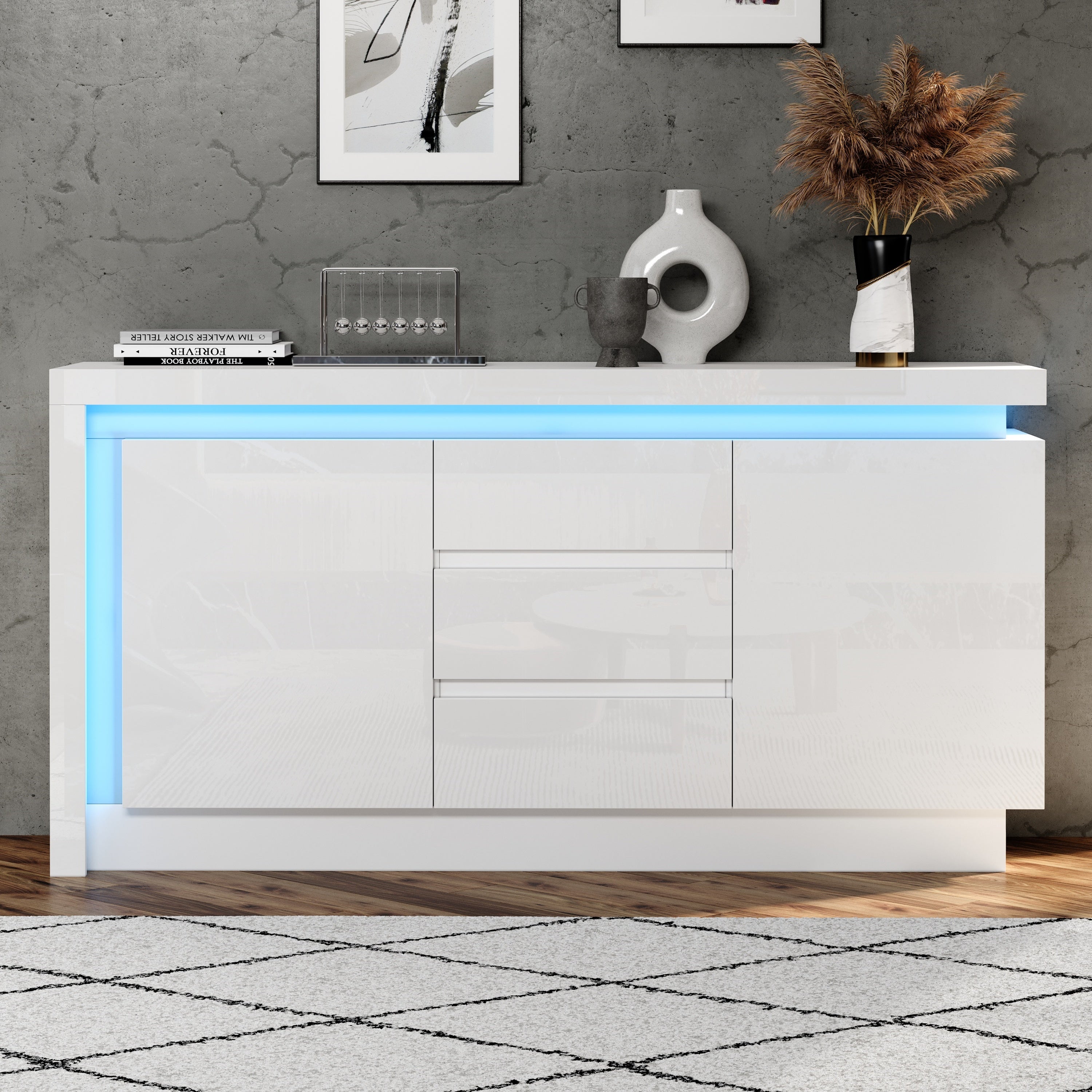 Logidon sideboard 140x35x72 cm white high gloss with LED