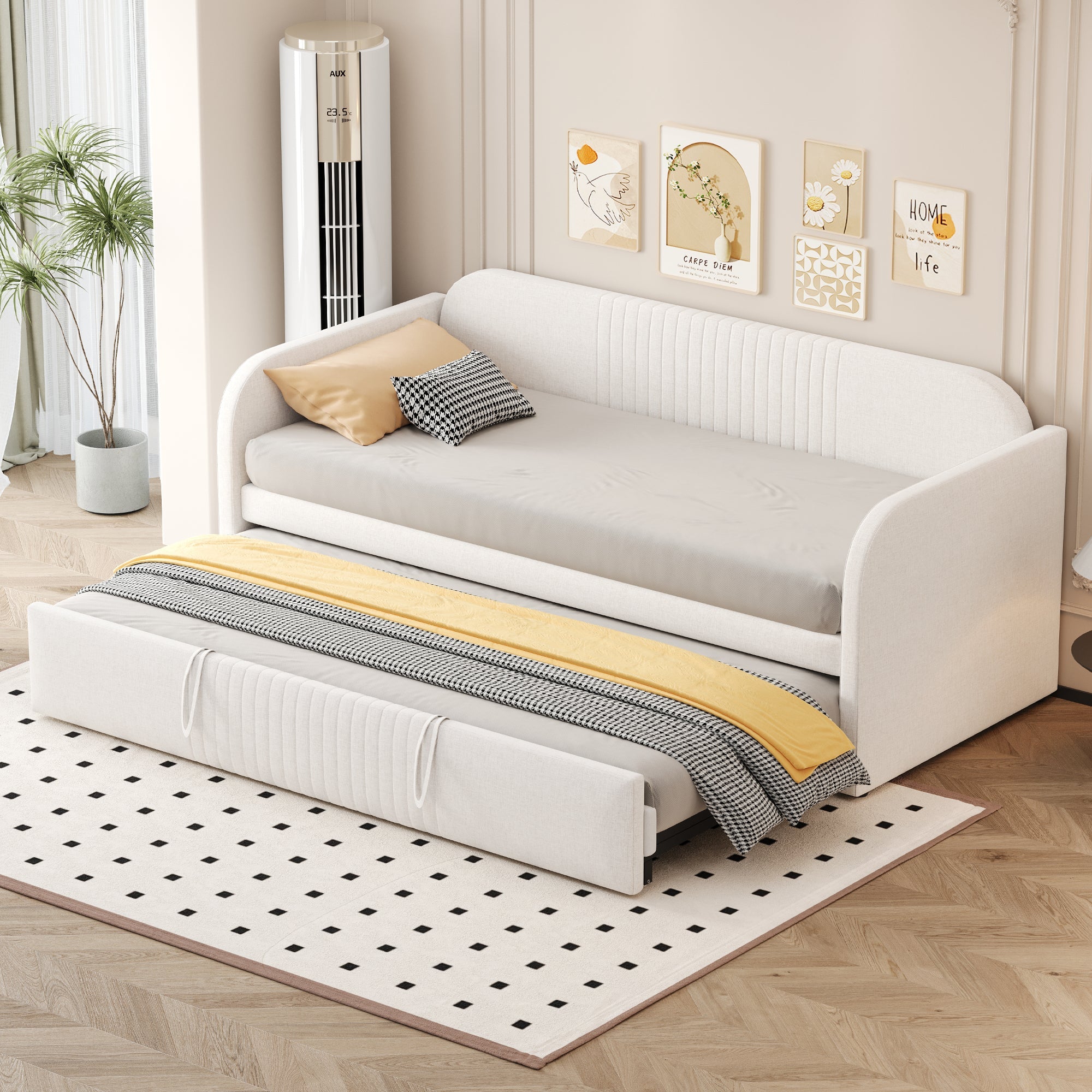 Logidon gestoffeerd bed slaapbank 90/180 lattenbodem beige