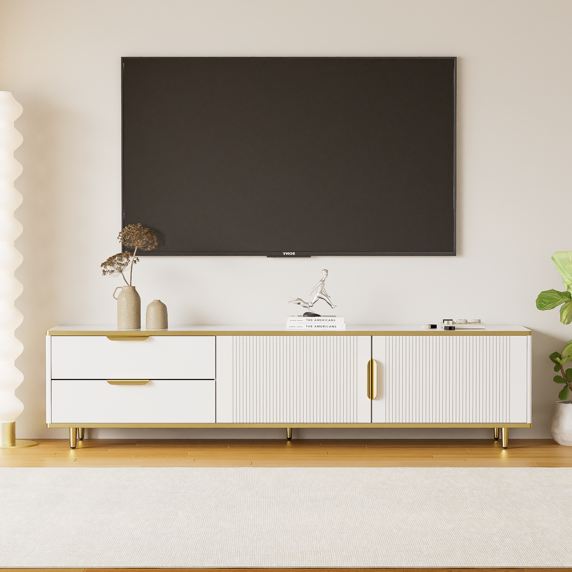 Logidon TV-meubel witgouden accenten 175 cm breed marmerlook