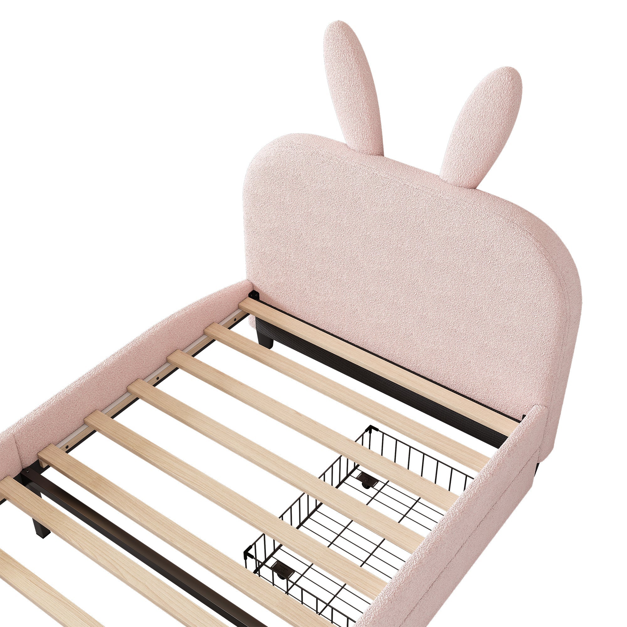 Logidon 90x200 Pink Flat Bed With Cartoon Rabbit Shape