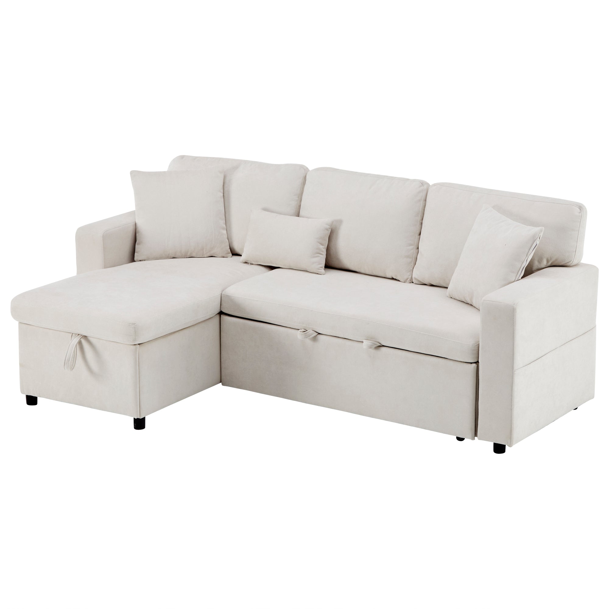 Logidon corner sofa bed L-shape extendable beige with bed box shelf