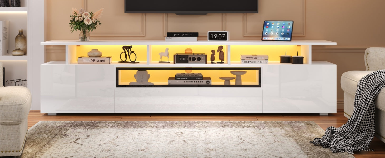Logidon TV-meubel wit 180x38x45 cm met LED-verlichting 2 deuren 1 lade