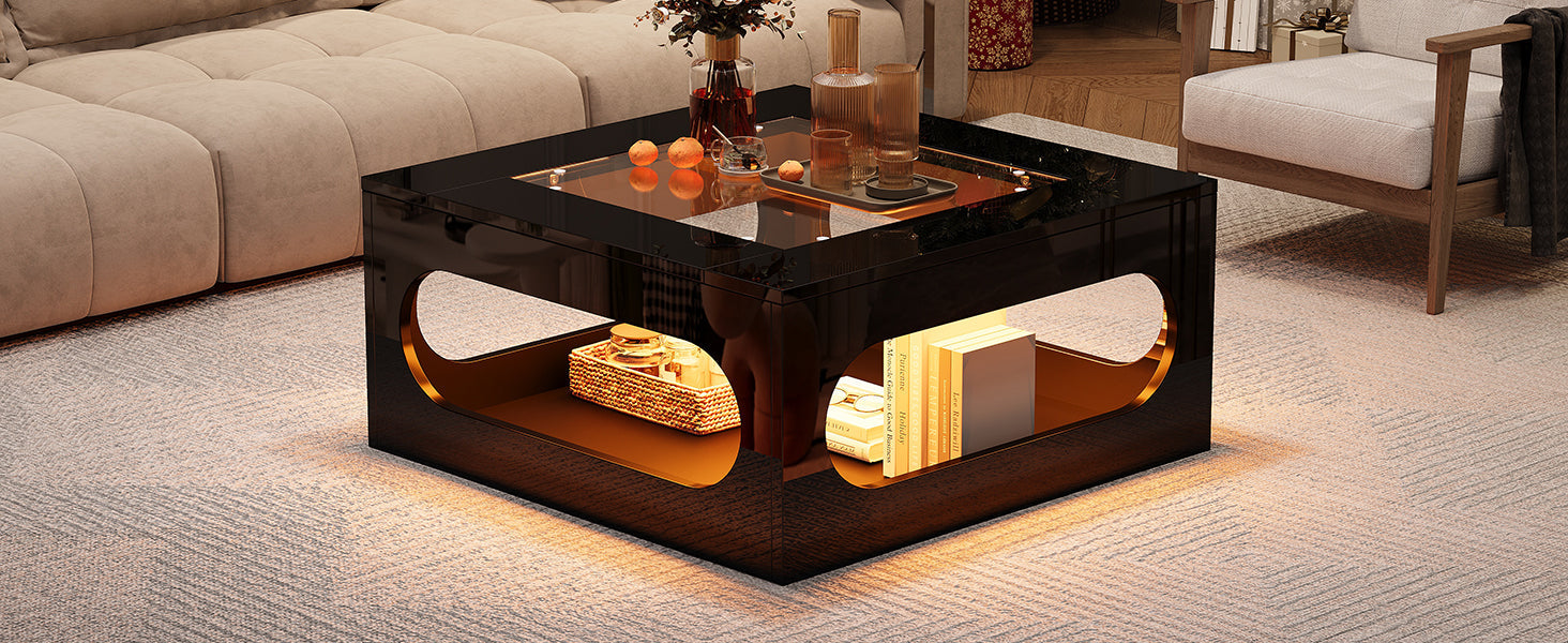 Logidon LED salontafel 70x70 cm vierkant zwart MDF glasblad