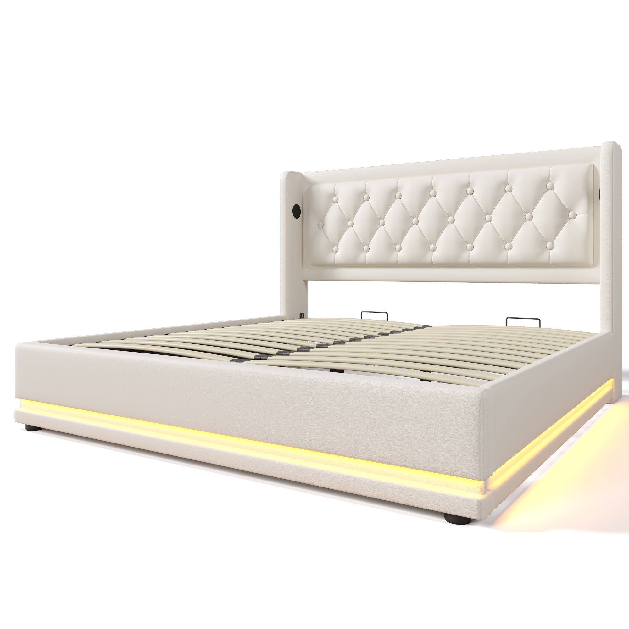 Logidon upholstered bed 160x200 cm white PU with USB C charging function storage space