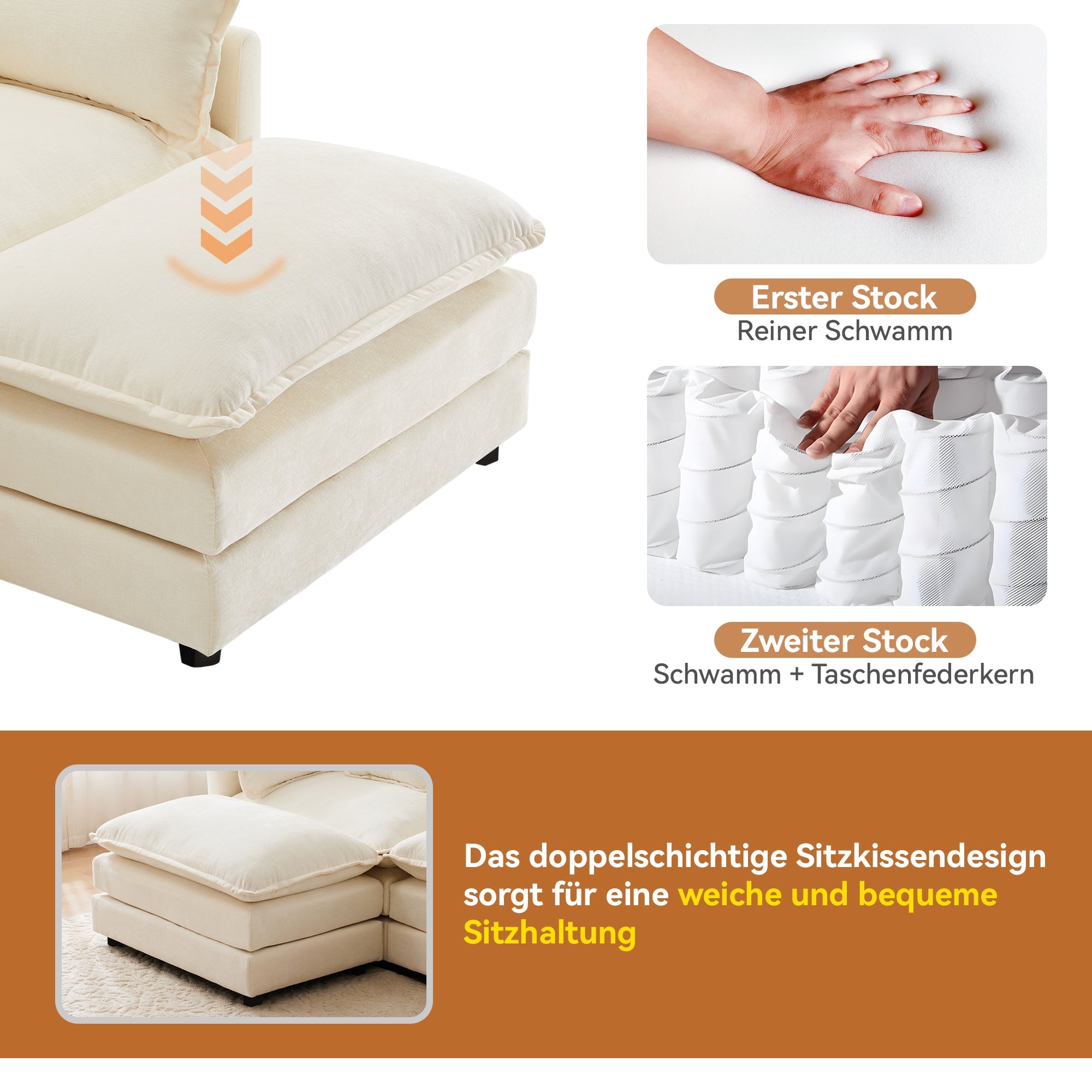 Logidon Driezitsbank Beige Chenille Met Voetensteun