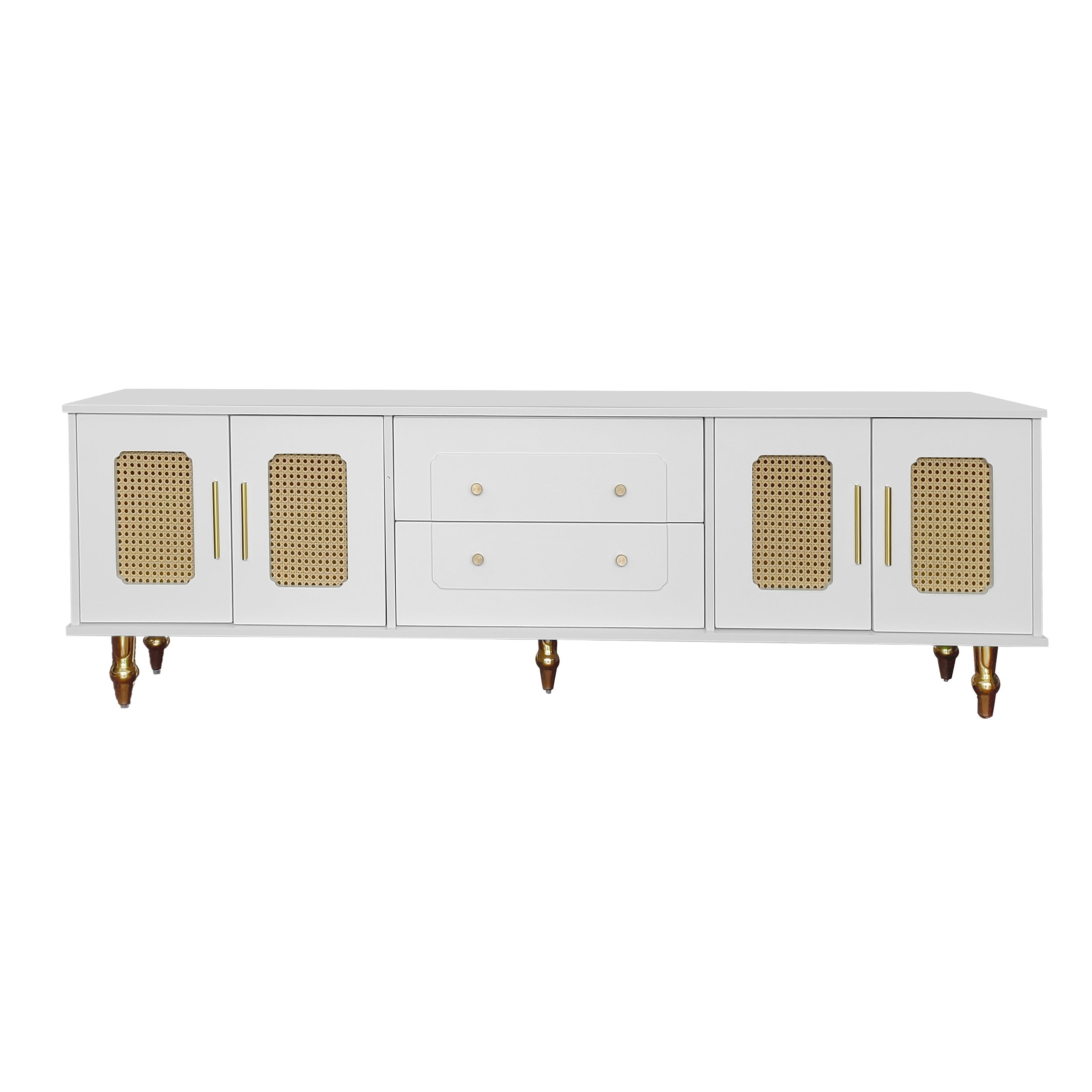 Logidon Lowboard Wit TV-meubel in retrostijl met gouden handgrepen