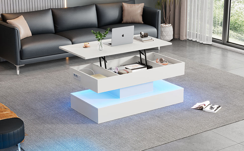 Logidon salontafel LED-verlichting en opbergruimte wit 100x50 cm