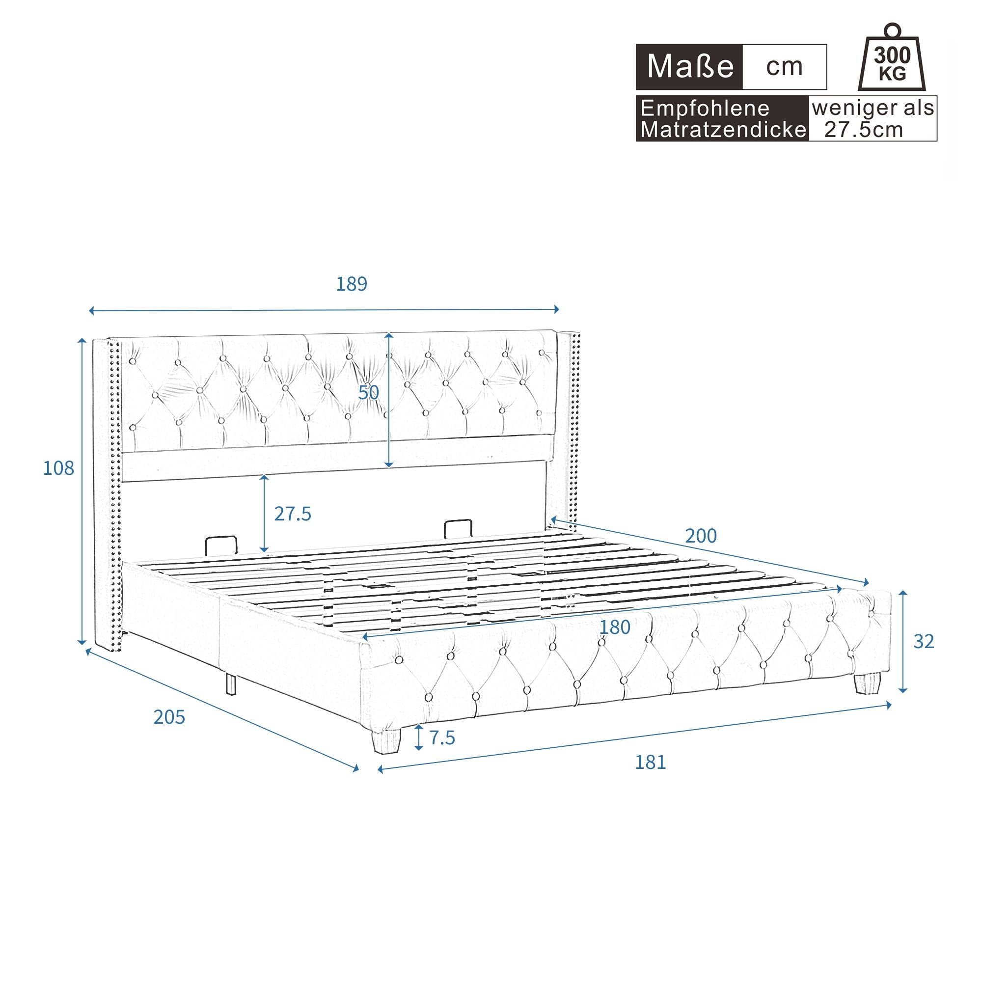 Logidon gestoffeerd bed 180x200 cm fluweel grijze knoopbekleding