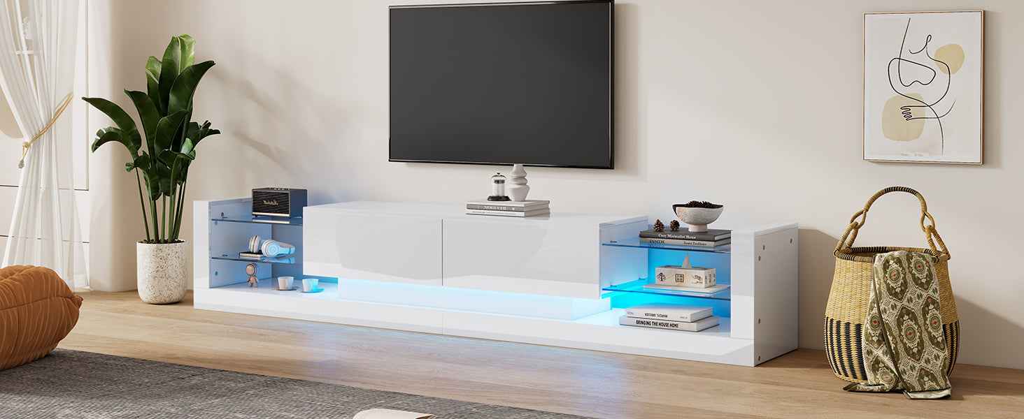 Logidon hoogglans TV-meubel met LED-verlichting 181 cm wit glazen front