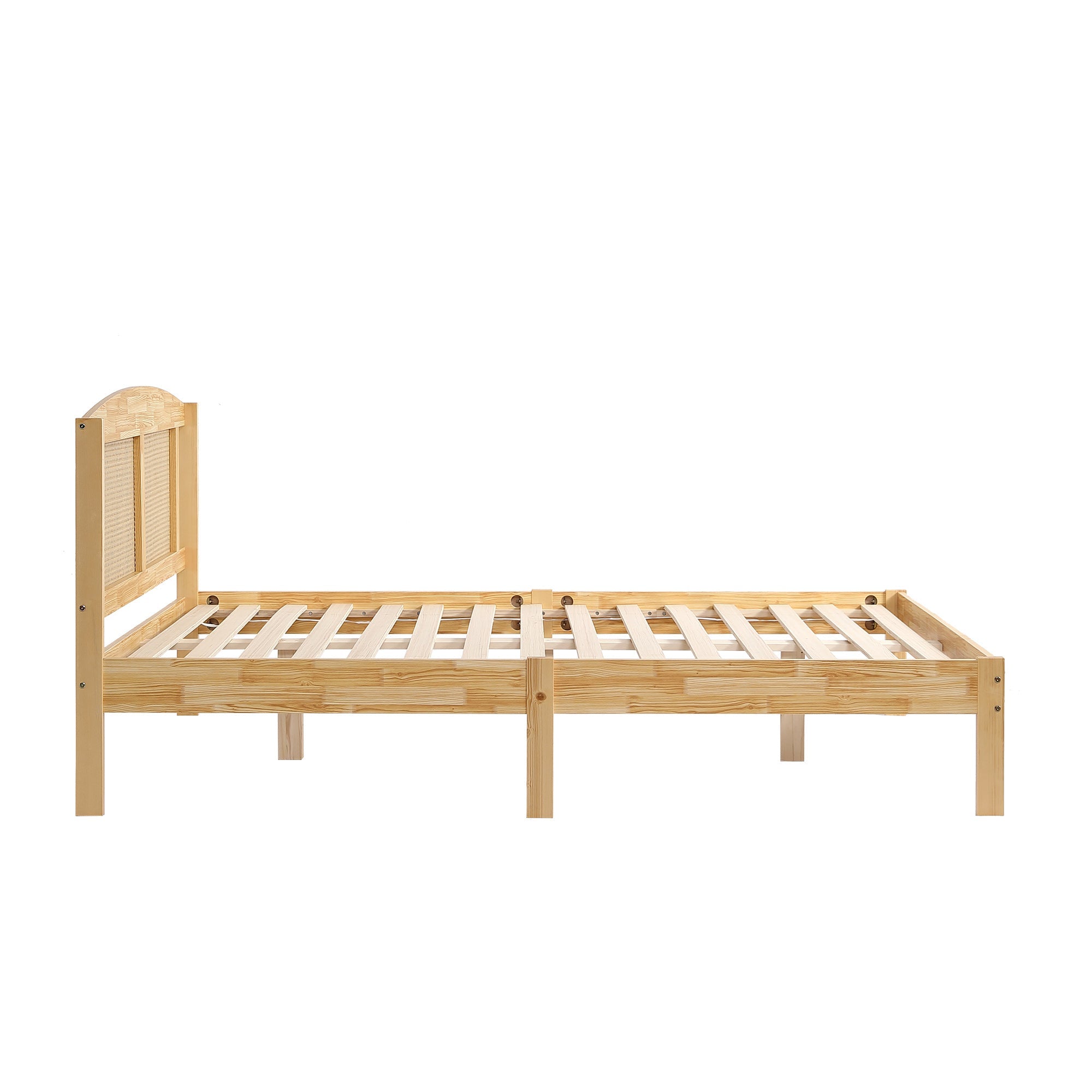 Logidon double bed 160x200 cm wood with natural rattan 15 slats