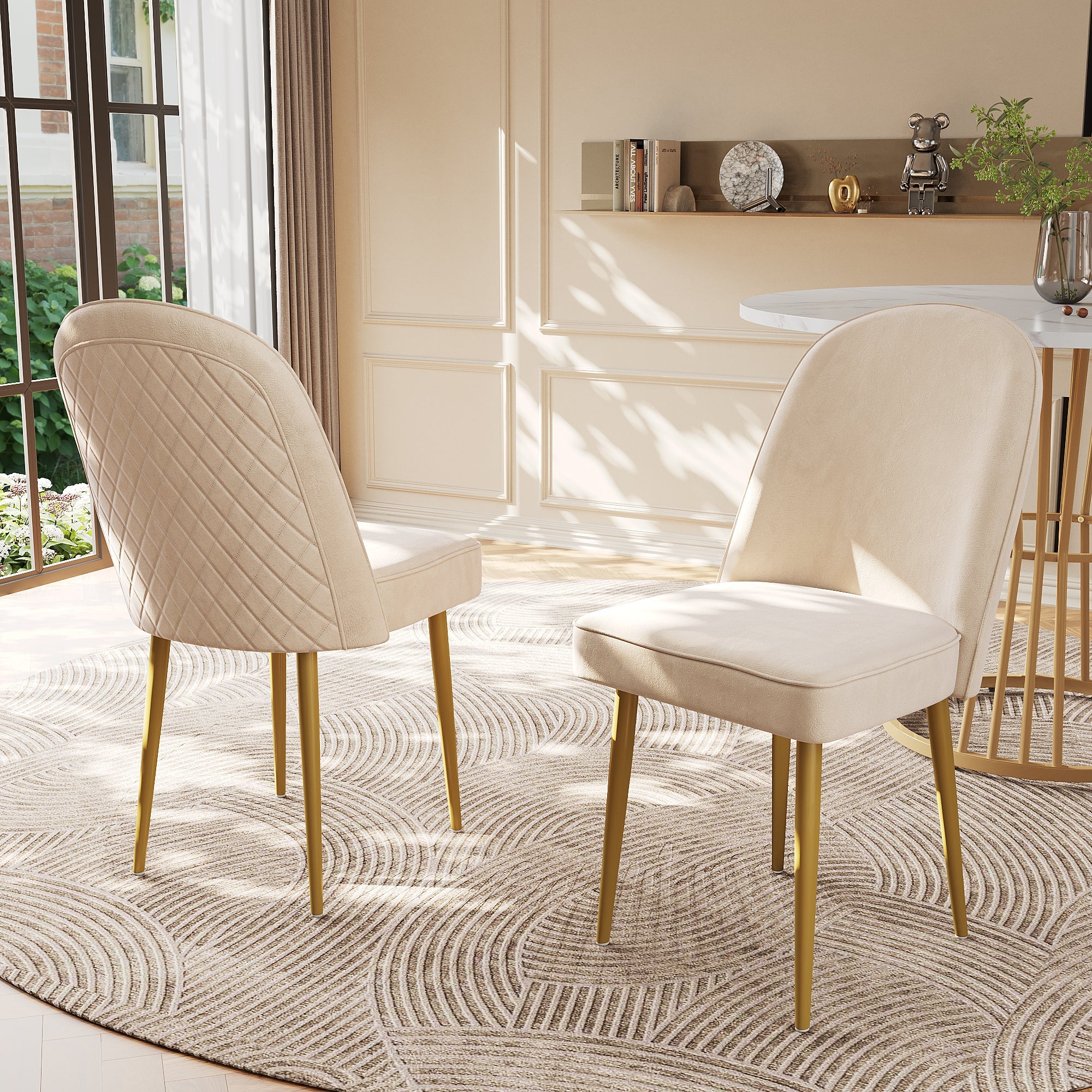 Logidon Set van 4 eetkamerstoelen beige fluweel gouden poten