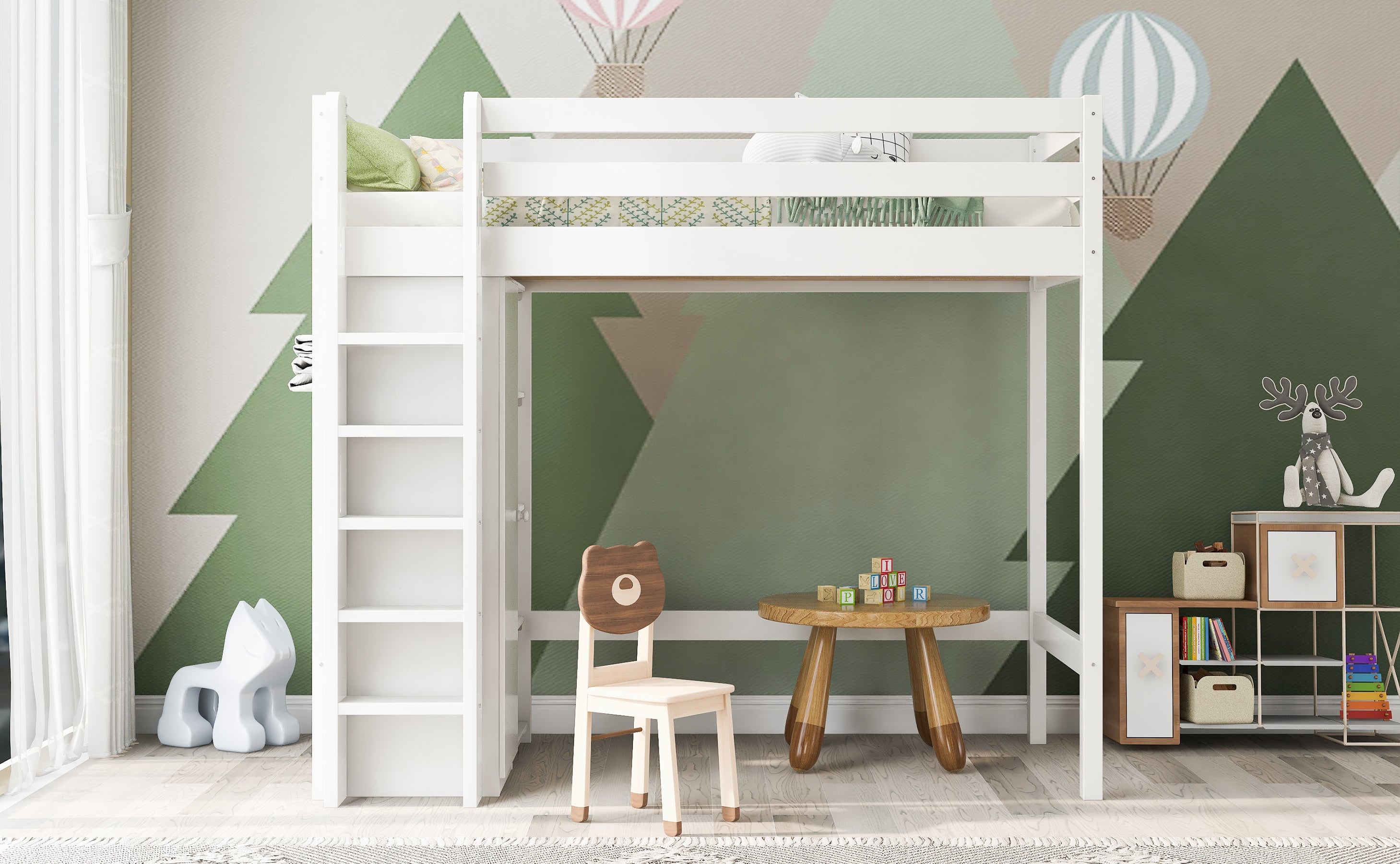 Logidon kinderhoogslaper 90x200 cm wit met kledingkast en 6 planken