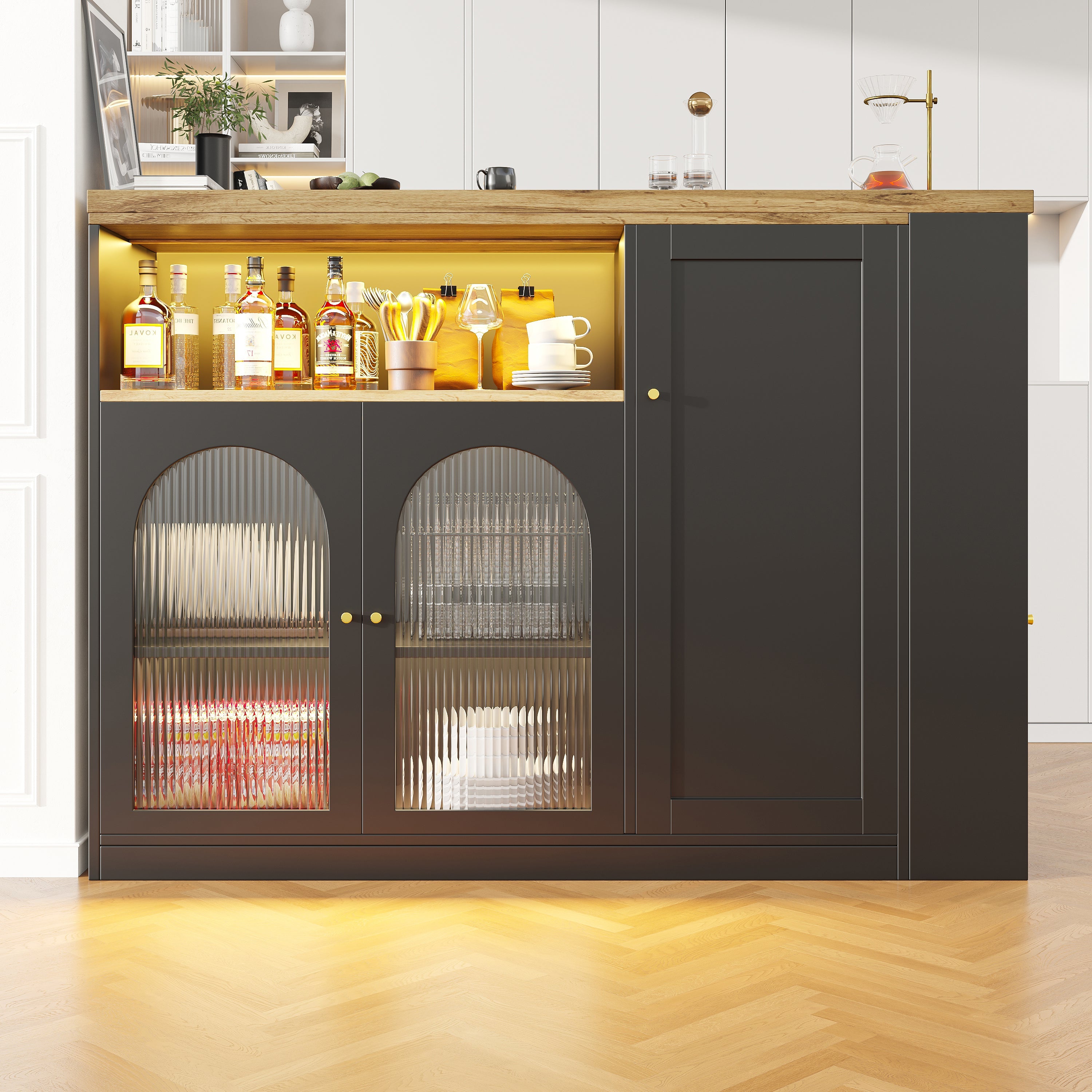 Logidon Draaibare Bartafel Mat Zwart 198x39x97 cm Met LED Glazen Deur