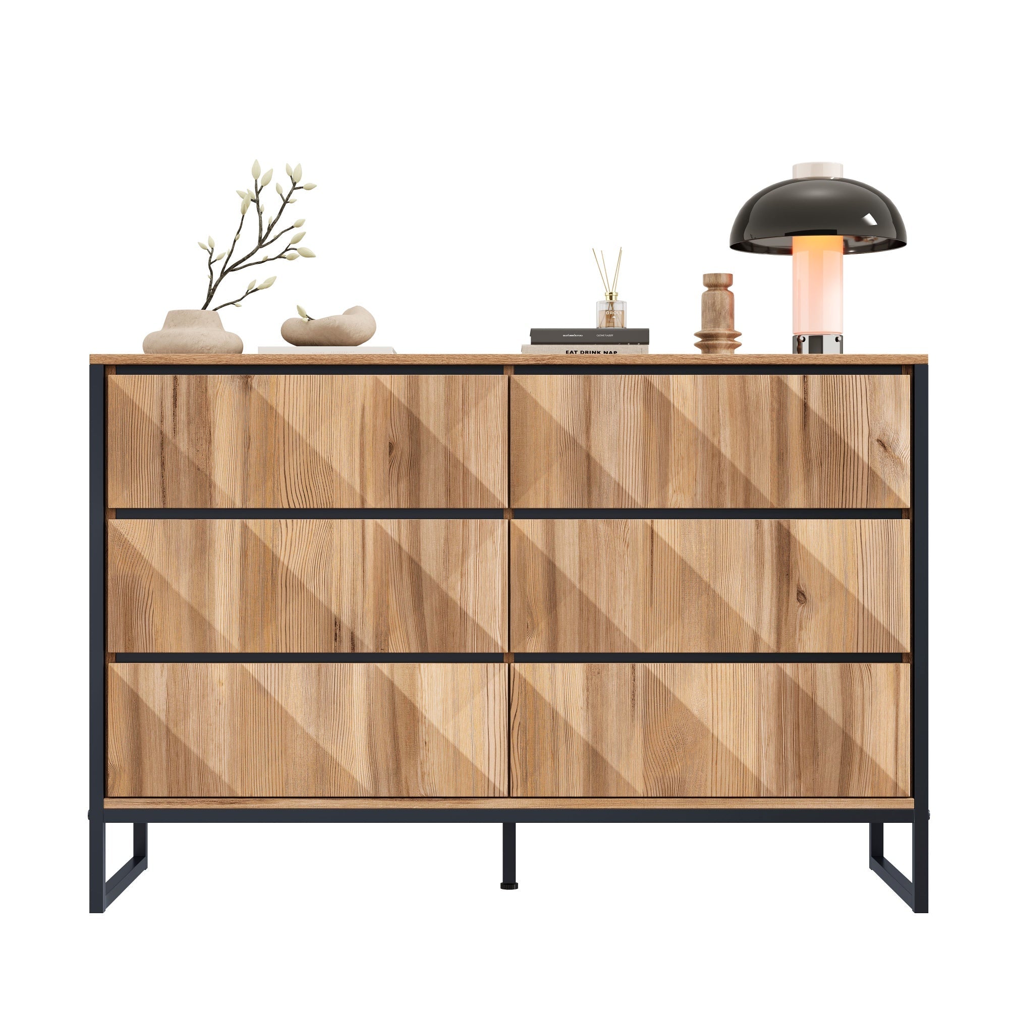 Logidon dressoir 120x40x80 zwart houtlook 6 lades