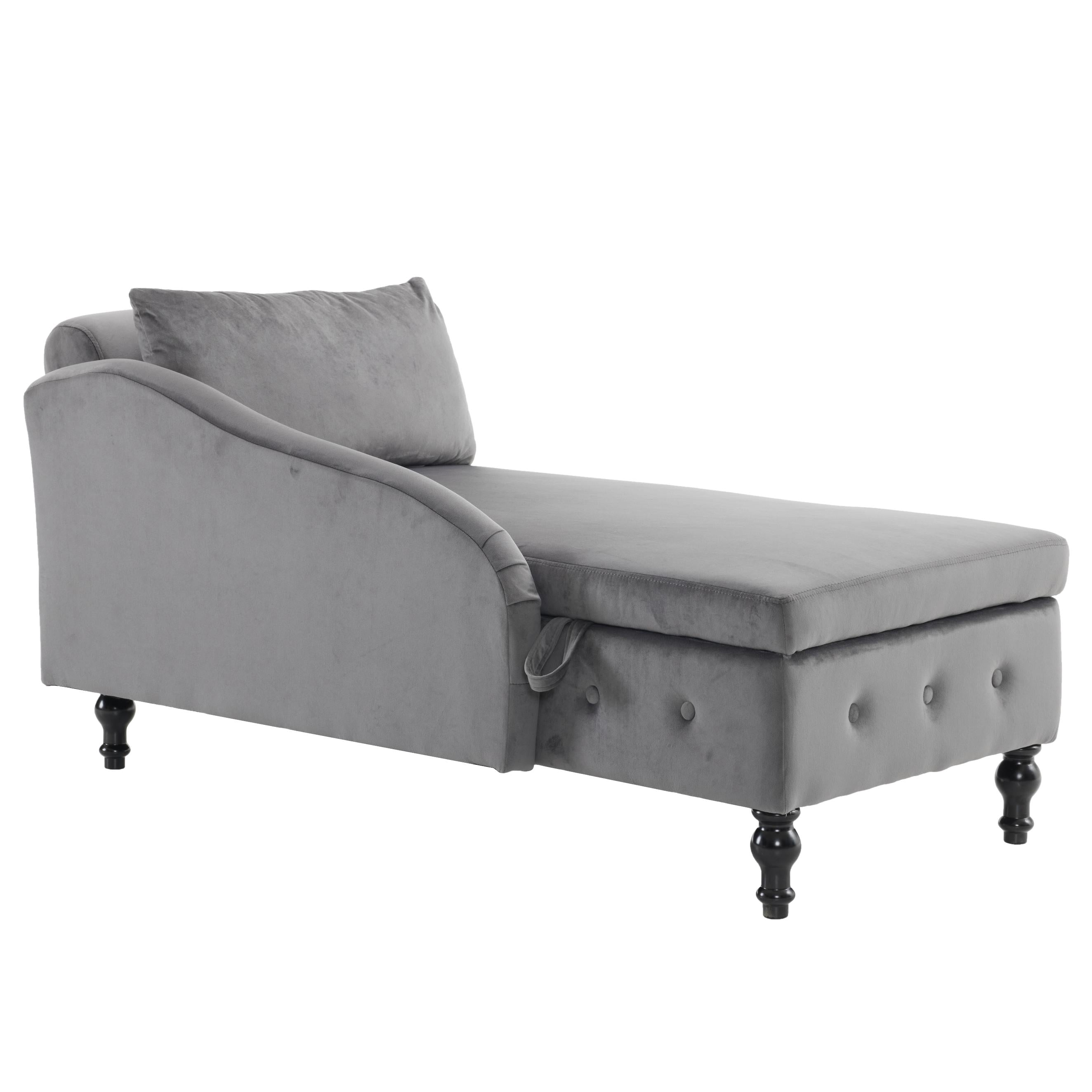 Logidon chaise longue bank grijs fluweel met opbergspijkerkop