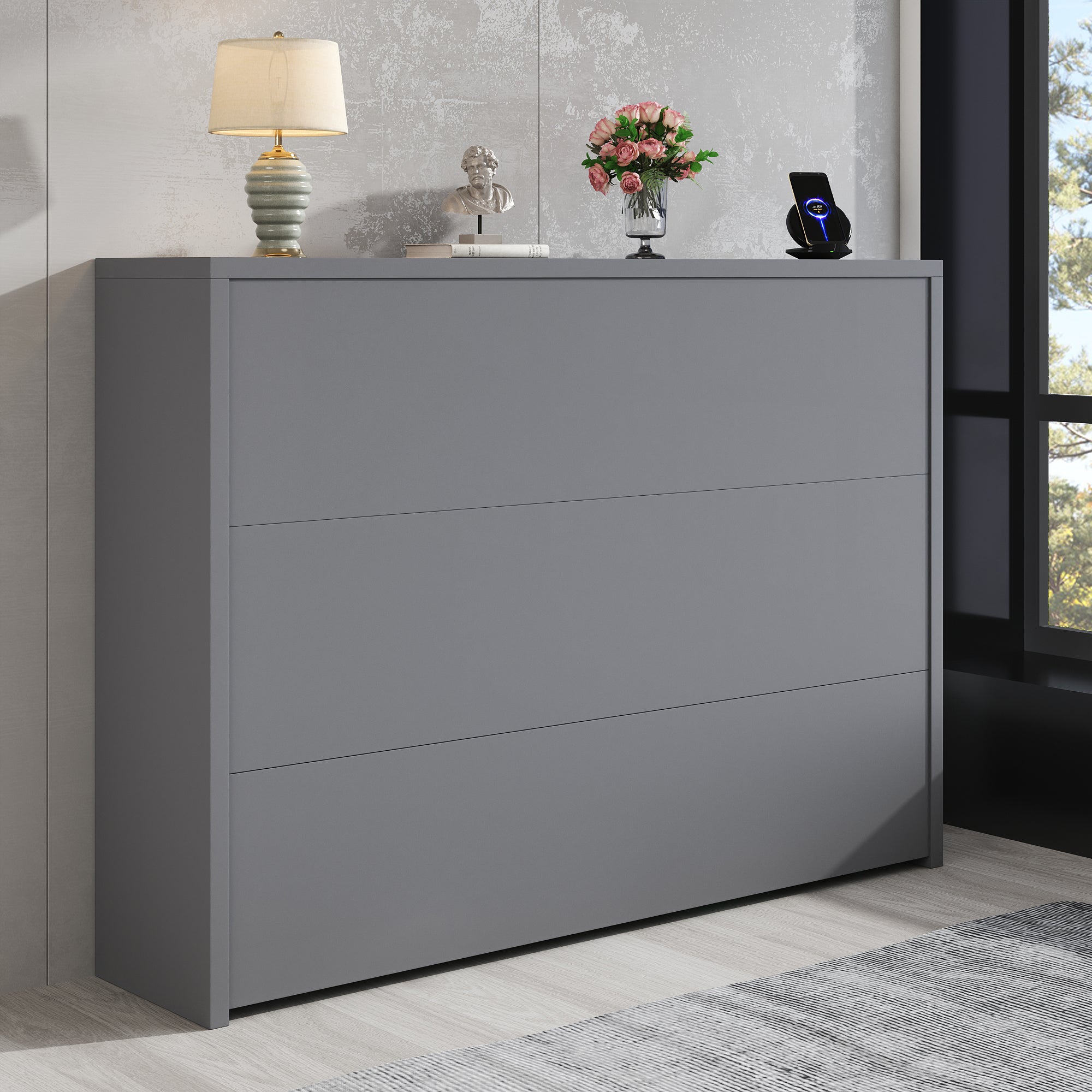 Logidon Opvouwbaar Bureau met Wielen en Draadloze Oplader 2in1 Grijs