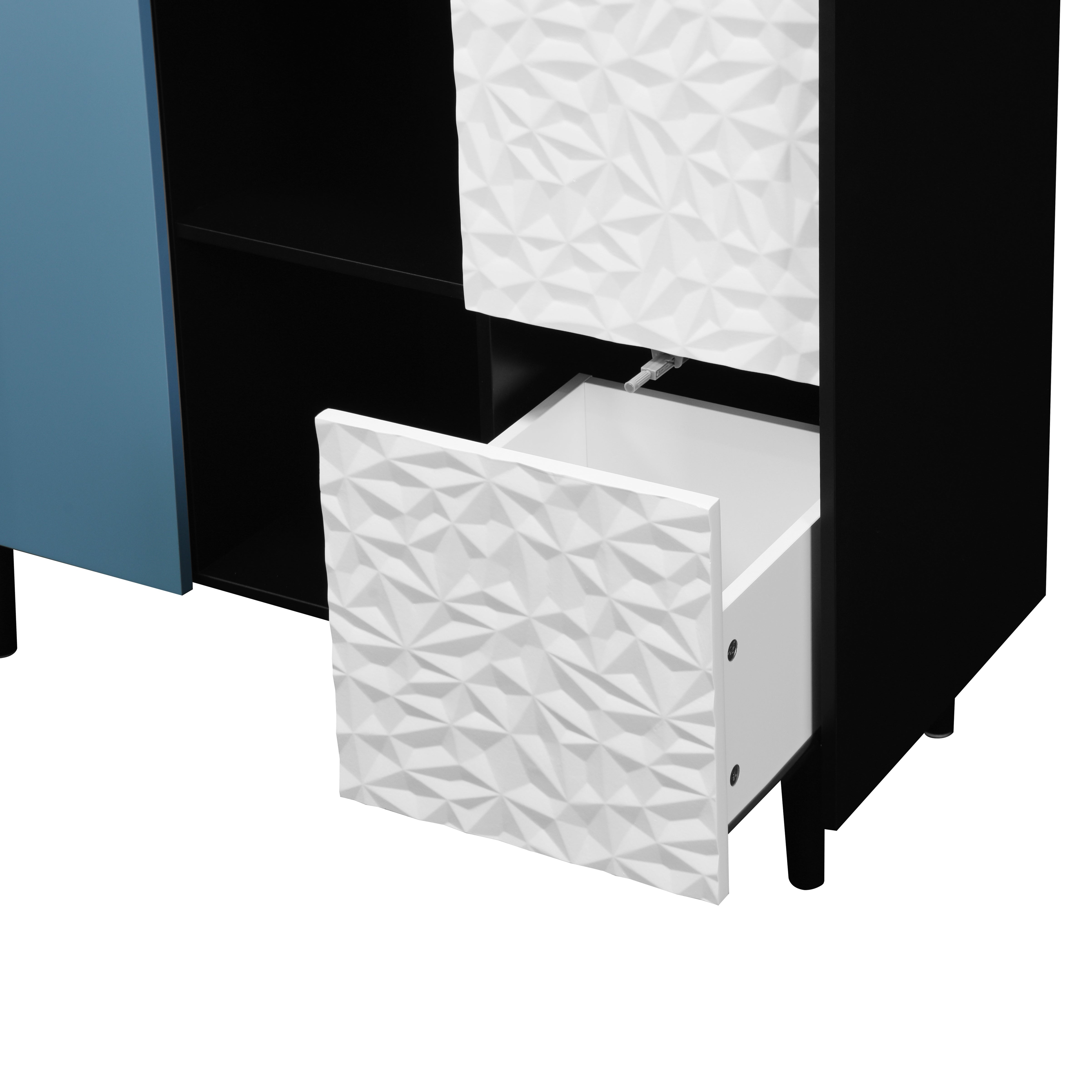Logidon Dressoir Buffetkast 90 cm Blauw Wit Geometrische Fronten