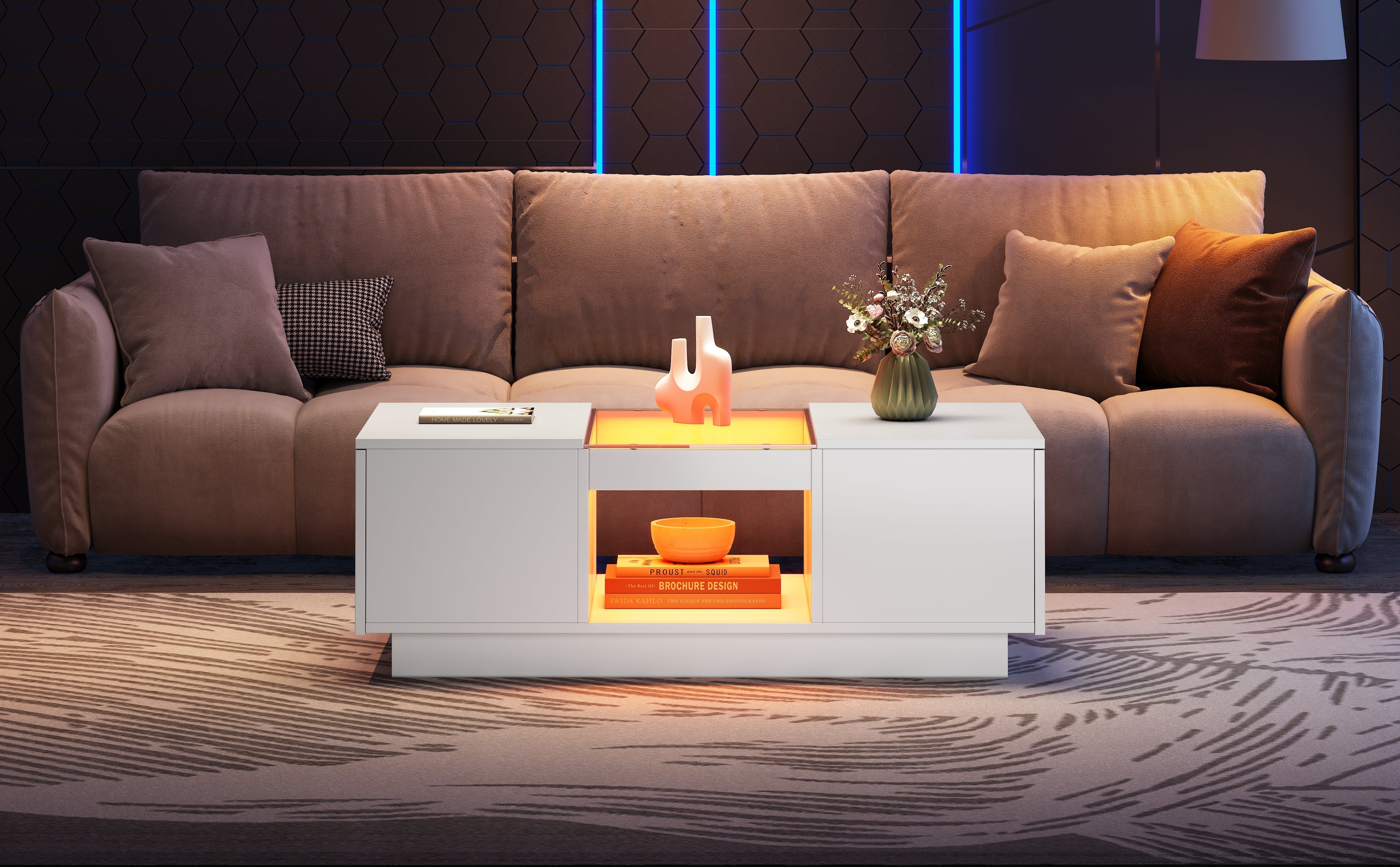 Logidon Witte Salontafel 100x50x35,5 cm Met Glazen Paneel LED