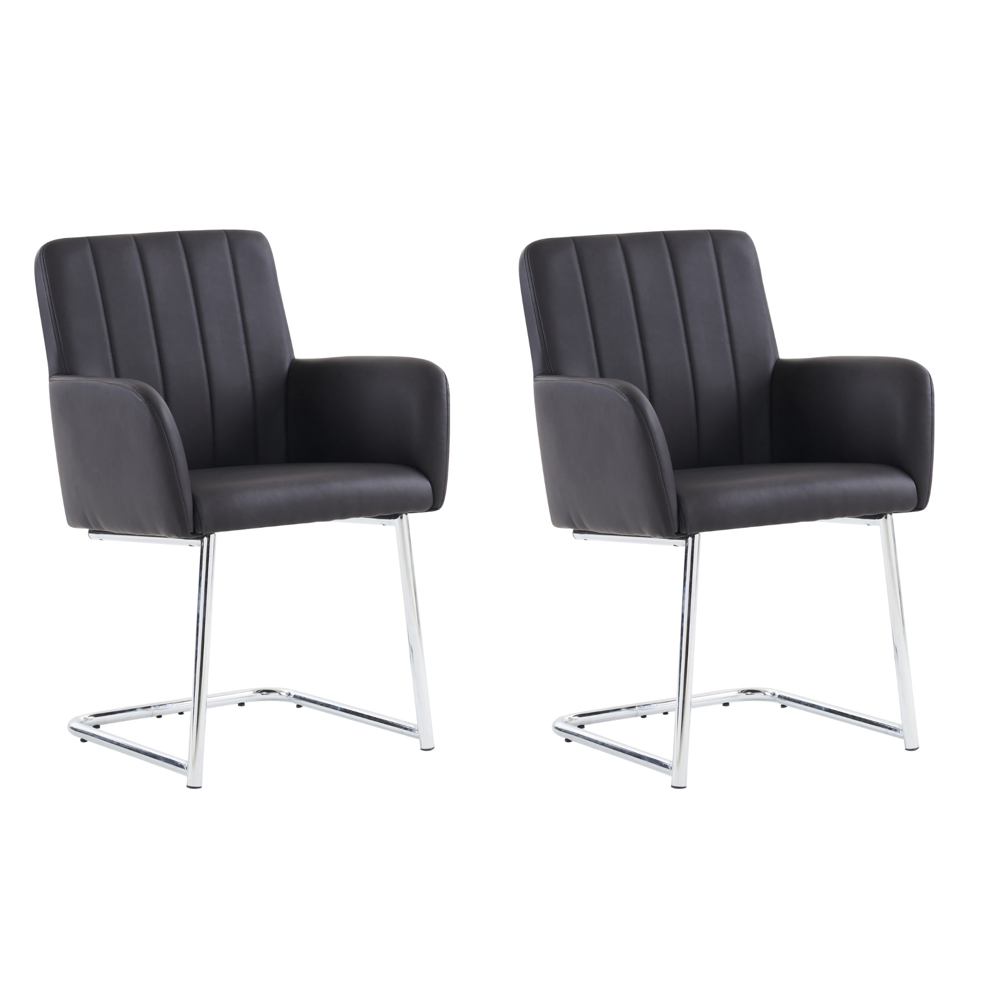 Logidon set van 2 eetkamerstoelen zwart kunstleer verticale strepen