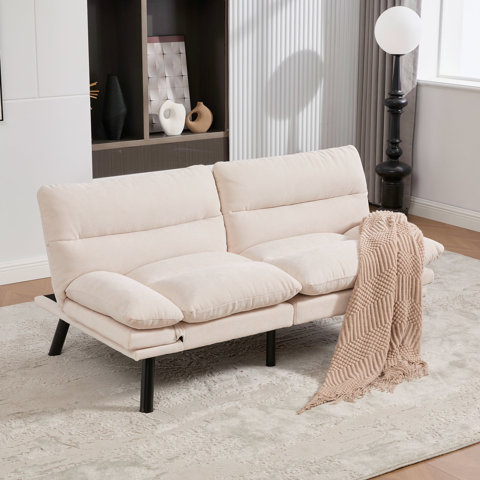 Logidon Moderne Tweezits Chenille Bank Beige Fluweel 165 x 90 x 76 cm