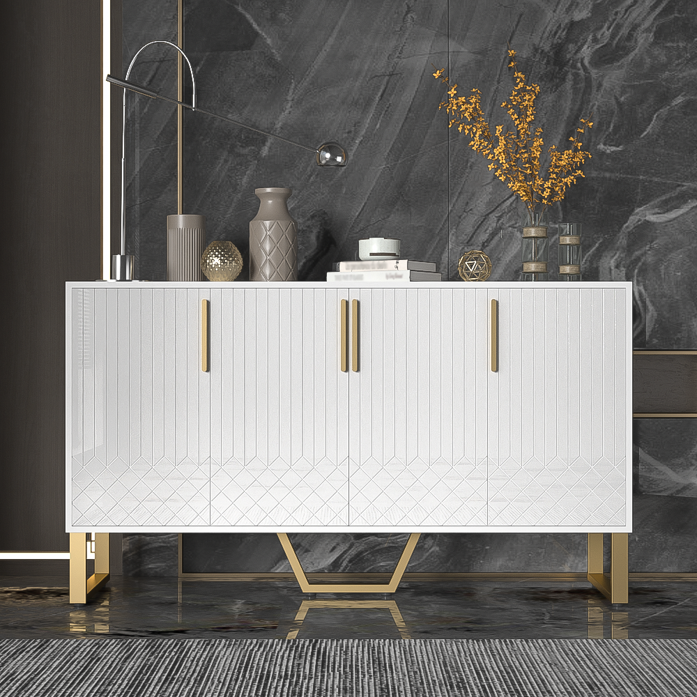 Logidon hoogglans dressoir wit 4 deuren geometrisch ontwerp 140x40x80