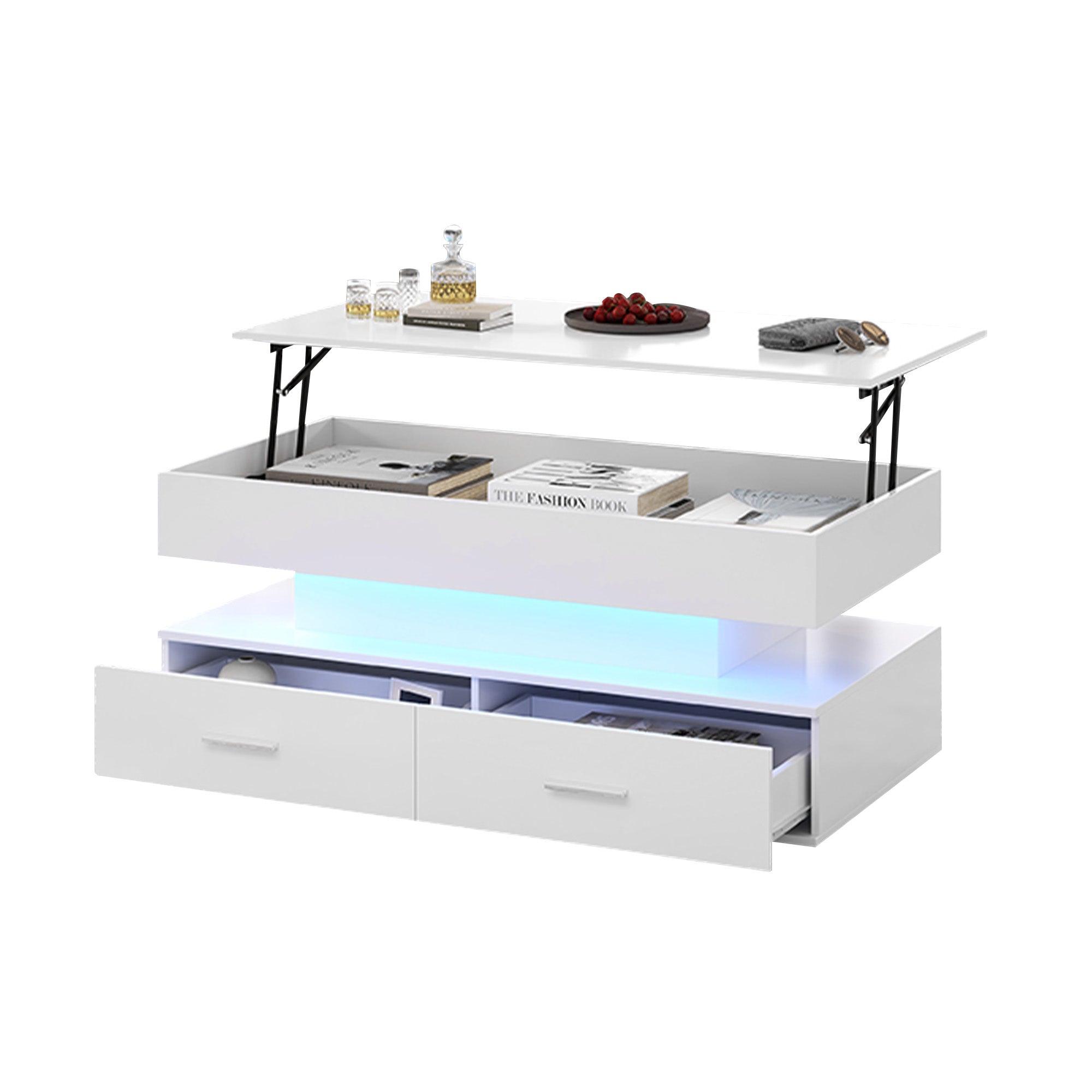 Logidon Hydraulisch in hoogte verstelbare salontafel 100x50x44 cm Wit LED