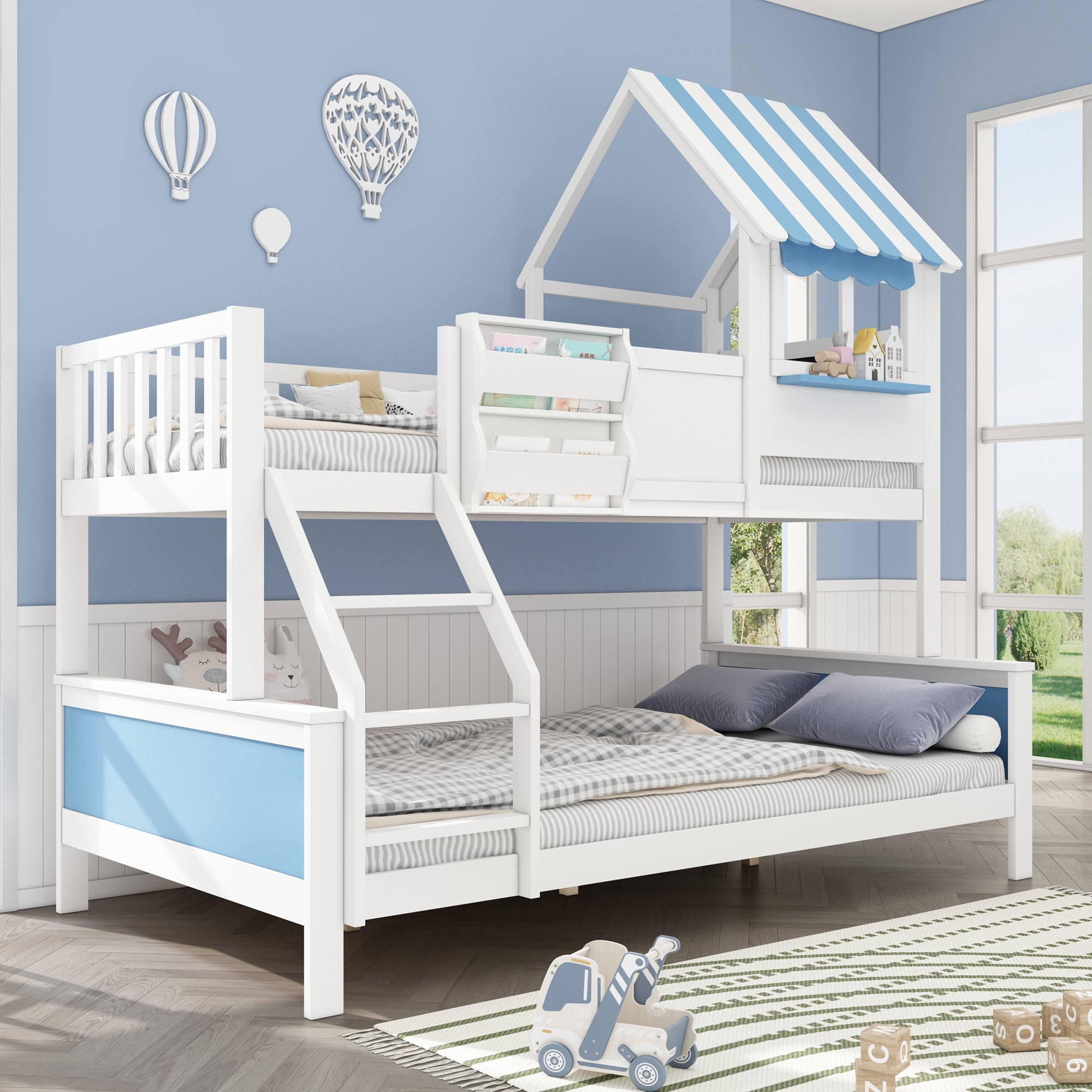 Logidon stapelbed kinderbed met opbergruimte 90x200/120x200 wit-blauw