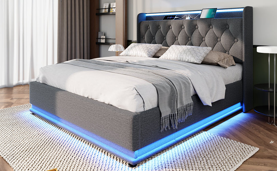Logidon gestoffeerd bed tweepersoonsbed 160x200 grijs linnen 360 surround LED