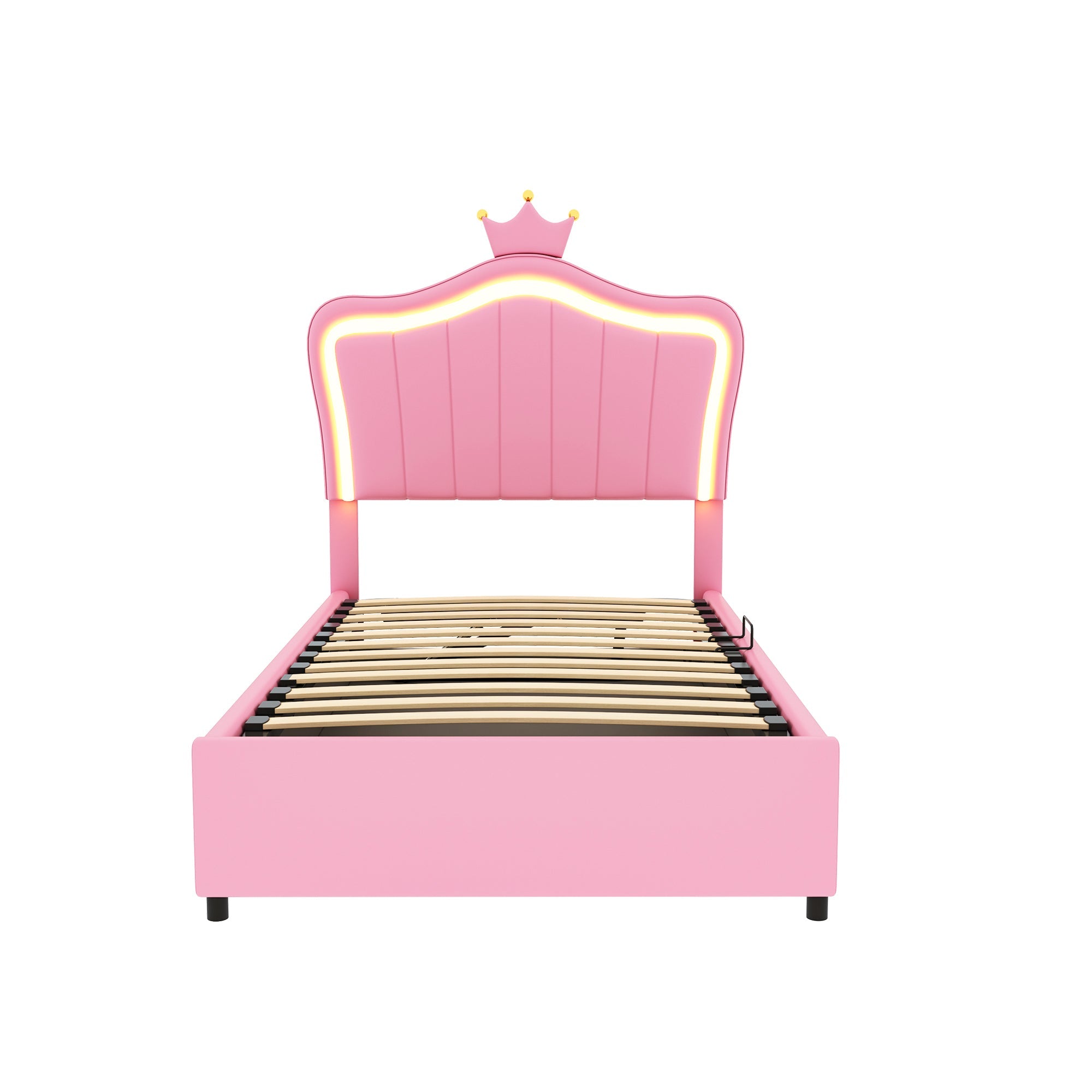Logidon gestoffeerd bed 90x200 cm roze met kroondesign en LED