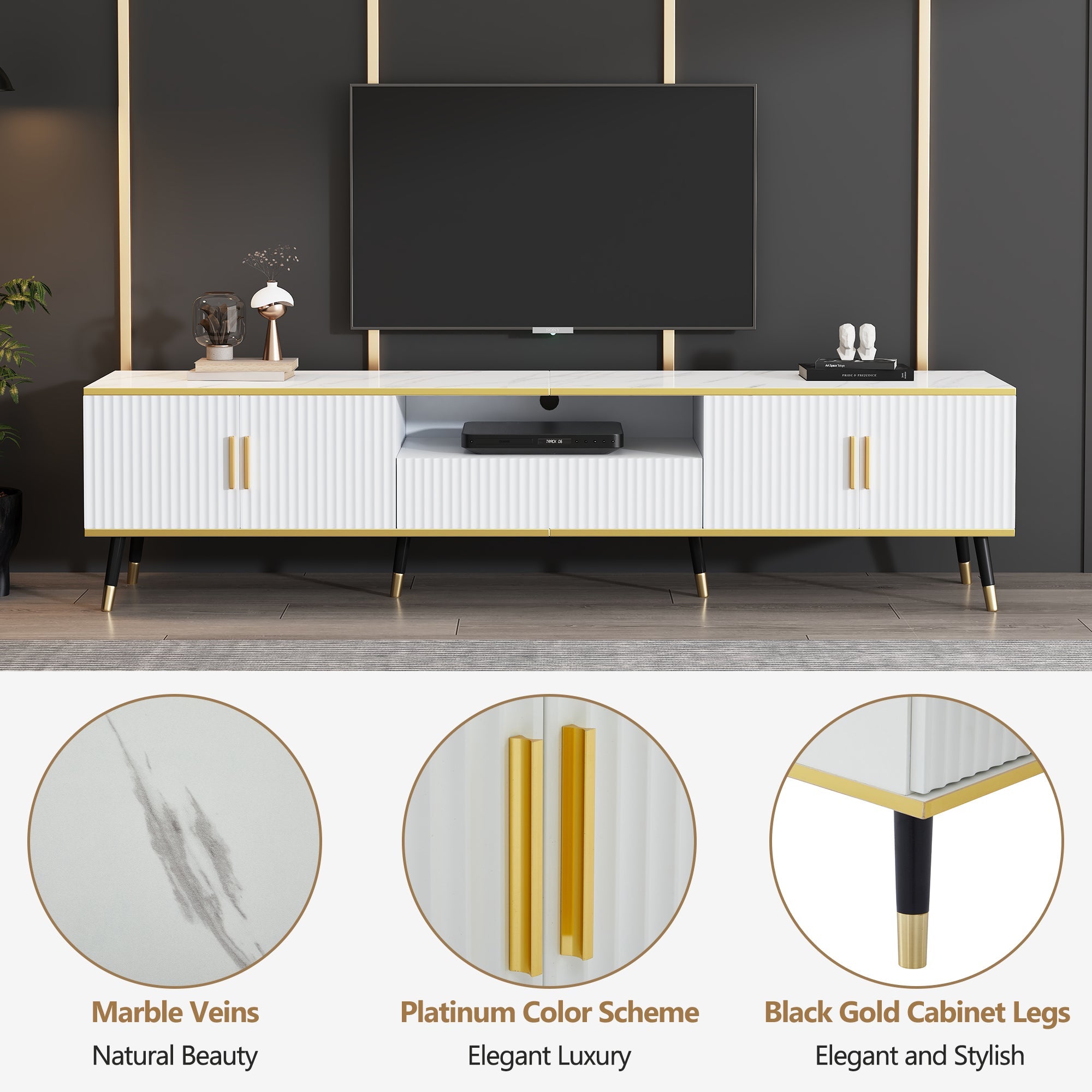 Logidon Modern TV-meubel Wit Marmerlook 200x40x46 cm