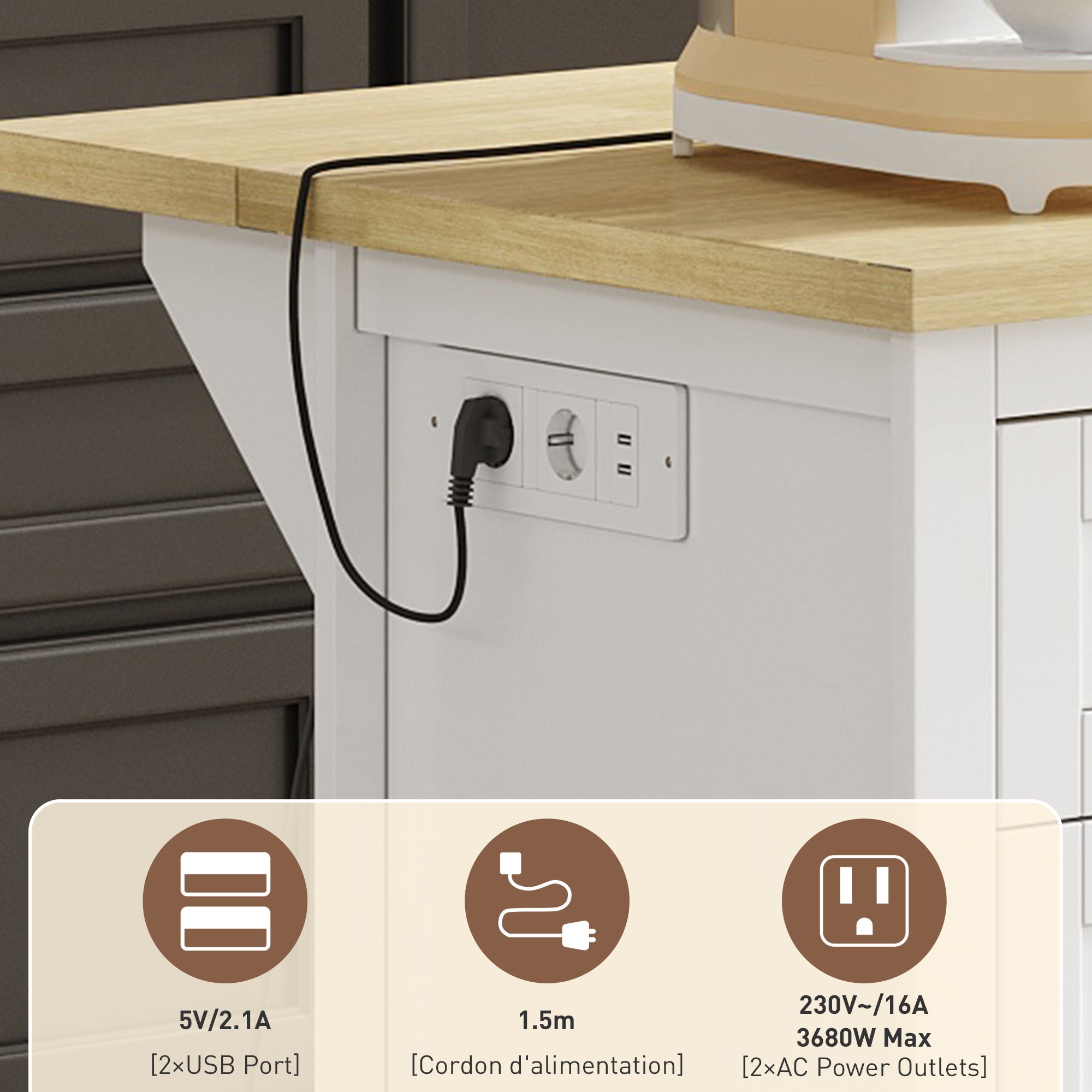 Logidon dressoir keukeneiland wit houten blad 5 laden 150x65x75 cm