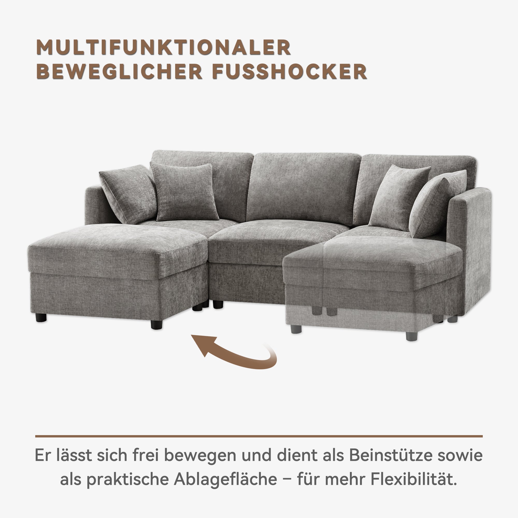 Logidon L-vorm hoekbank grijs met voetenbank slaapbank 218 cm