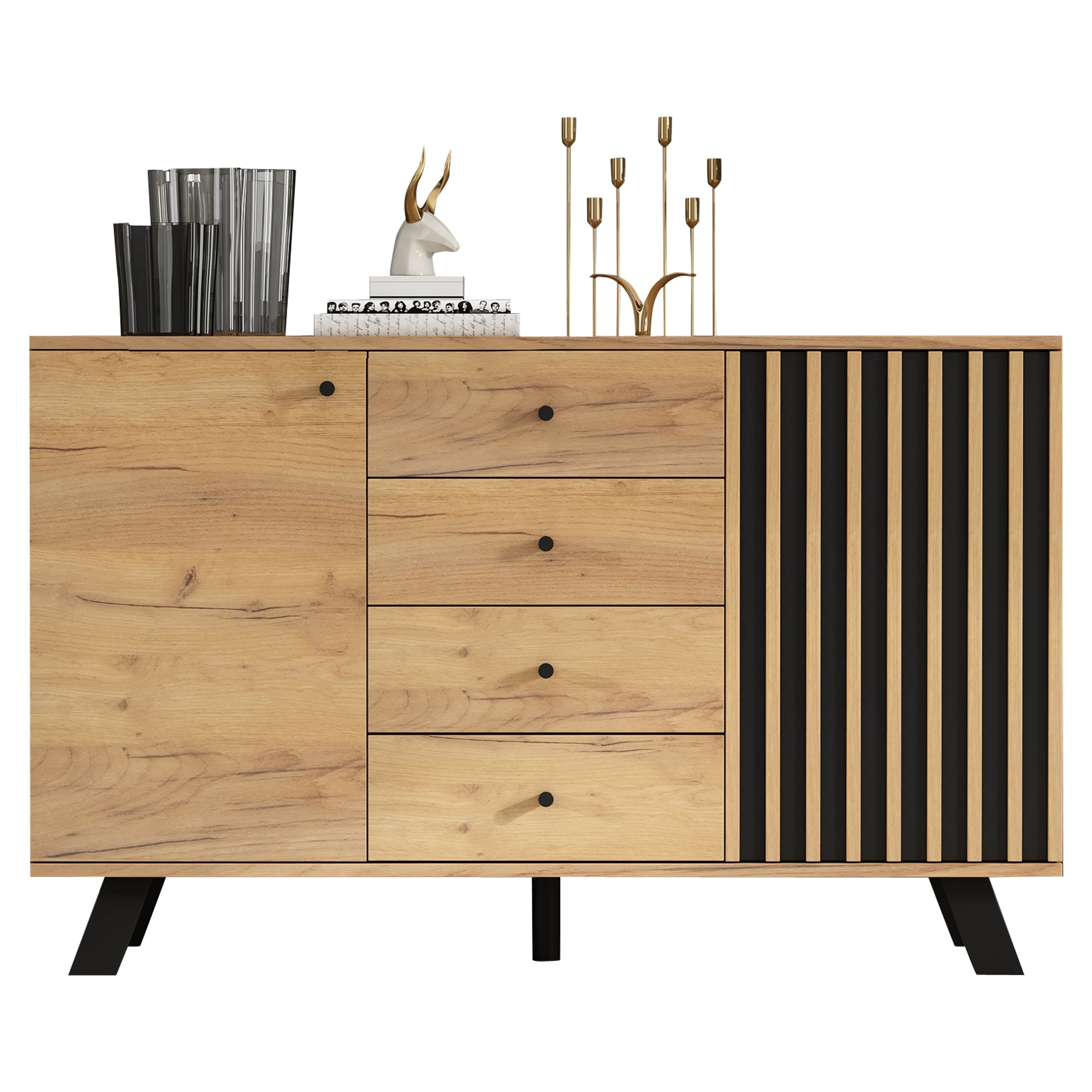 Logidon sideboard 120x38x75cm 4 drawers 2 doors hollow design