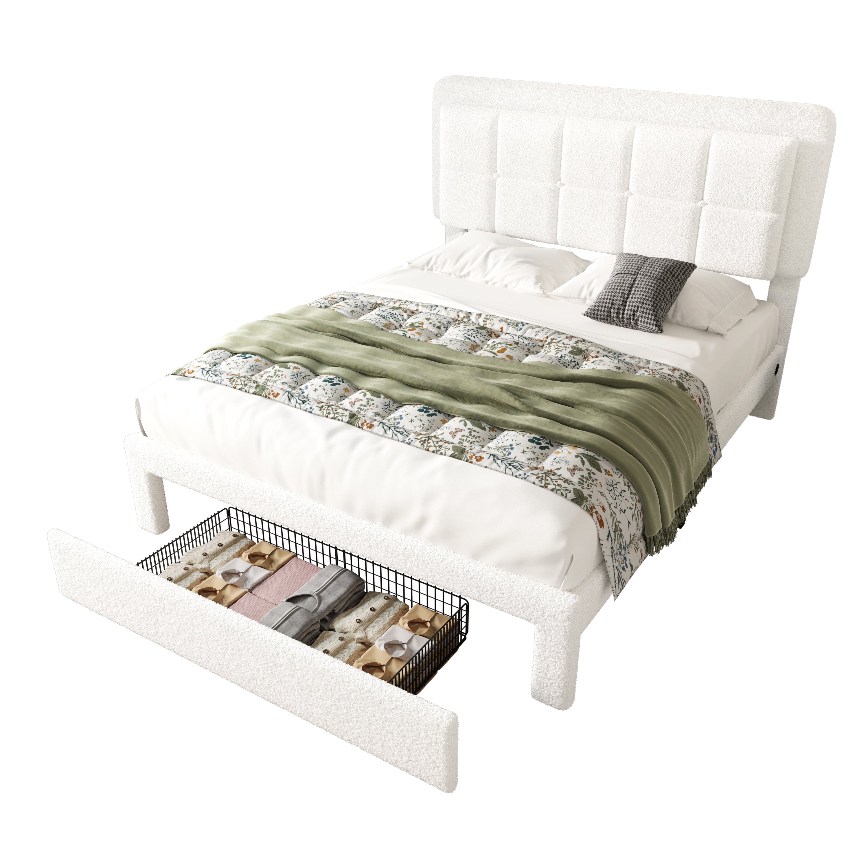Logidon bedframe wit fluweel 160x200 cm met teddy fluwelen hoes