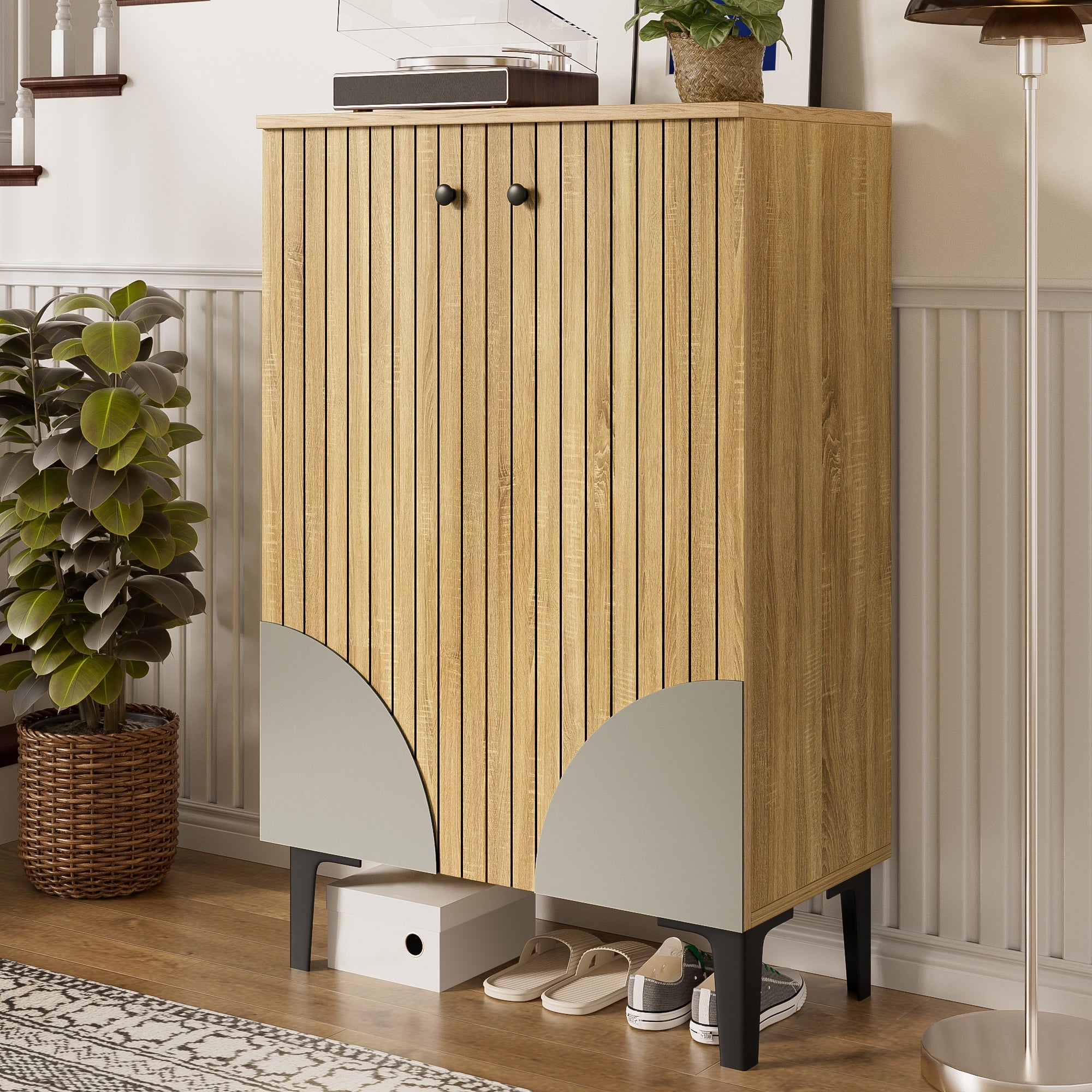 Logidon moderne schoenenkast van natuurlijk hout, ruimtebesparende organizer
