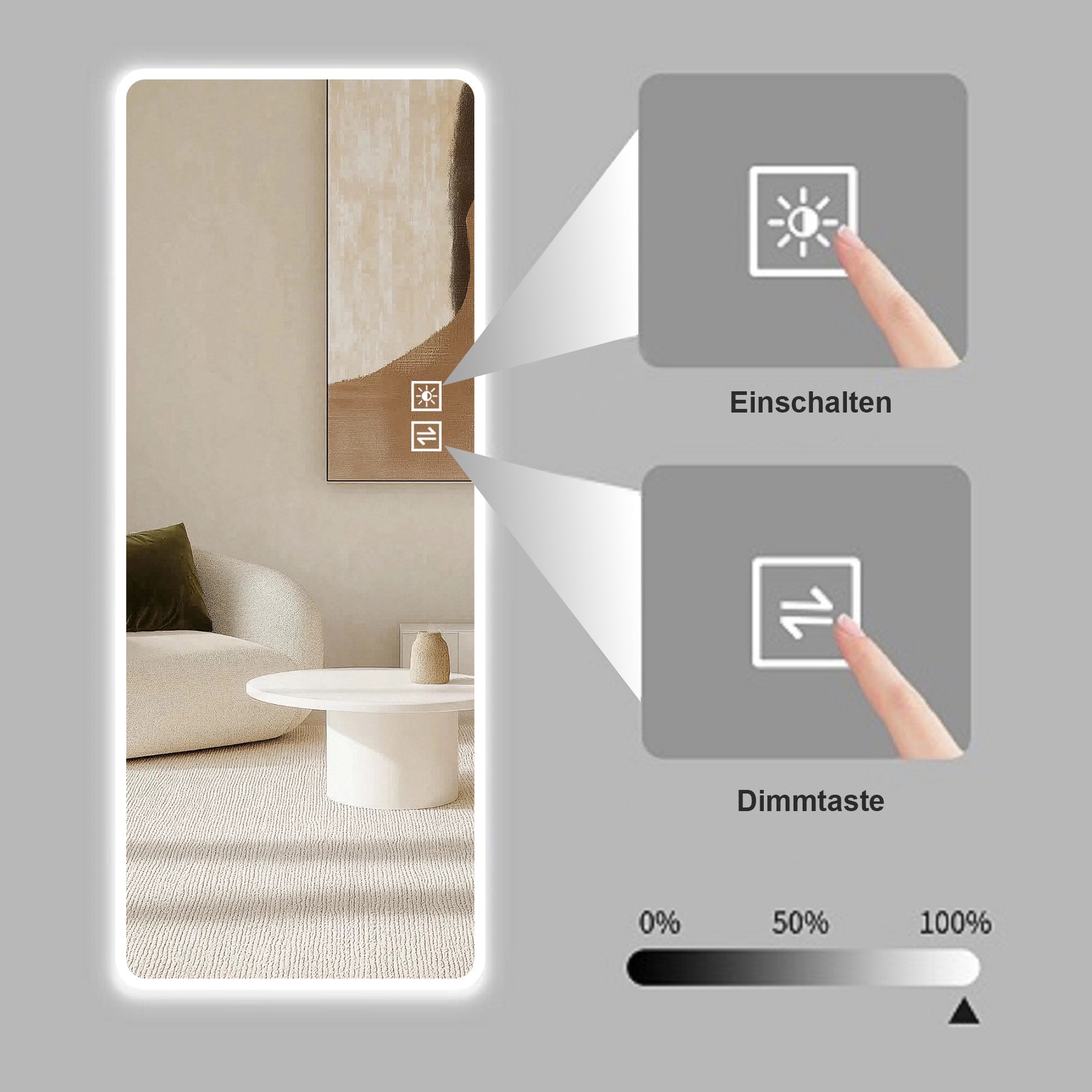 Logidon passpiegel 163x54 cm LED verlicht zilver wandmontage