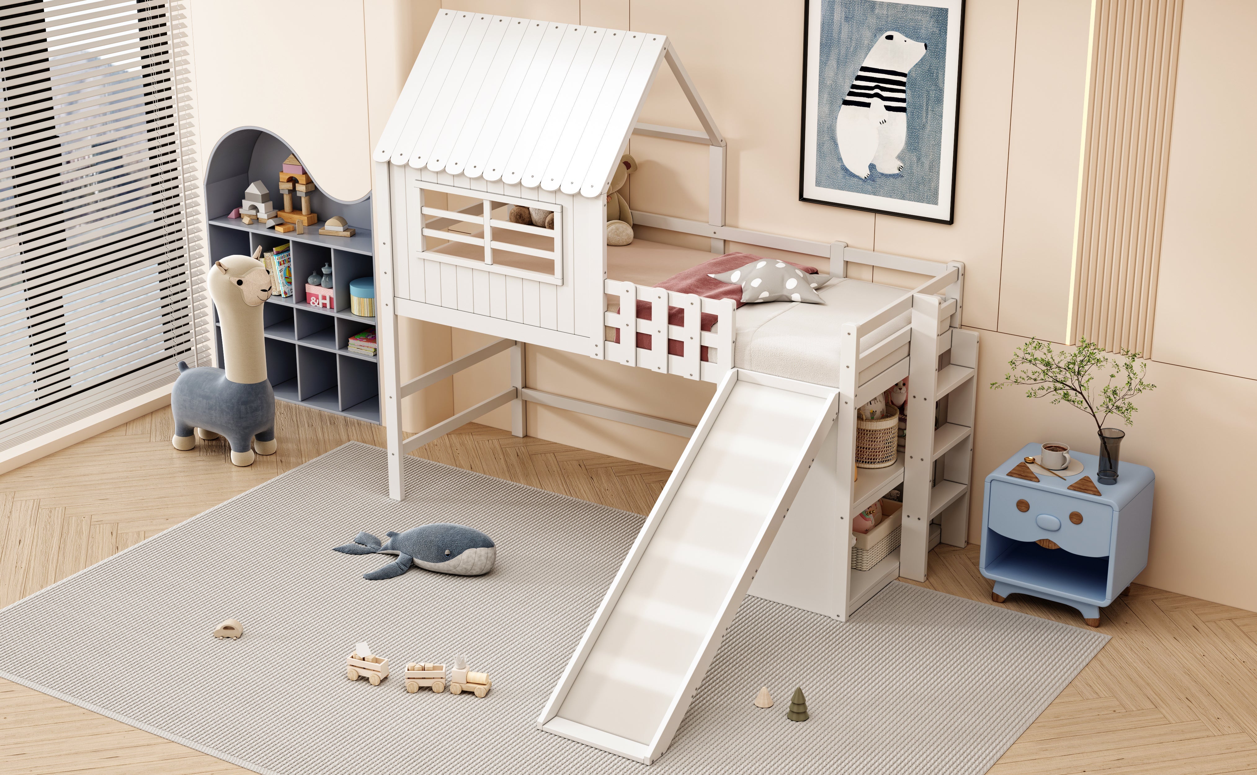 Logidon kinderbed 90x200 wit hoogslaper met ladderglijbaan