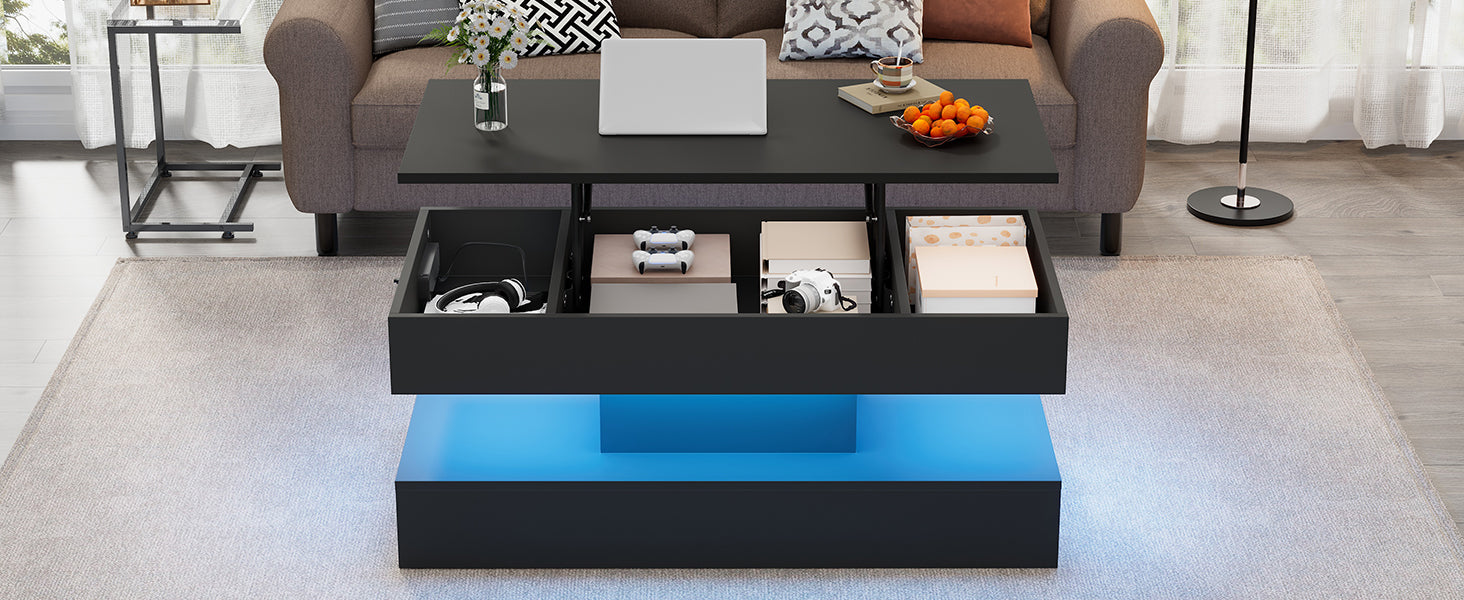 Logidon LED Salontafel met verborgen opbergruimte 100x50 cm Zwart