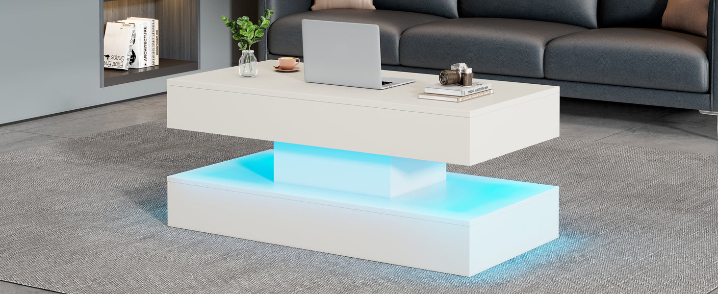 Logidon salontafel LED-verlichting en opbergruimte wit 100x50 cm