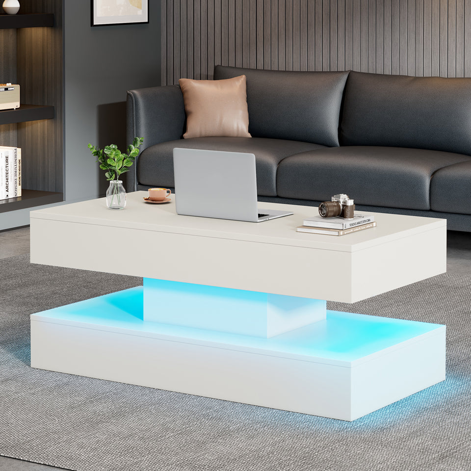 Logidon salontafel LED-verlichting en opbergruimte wit 100x50 cm