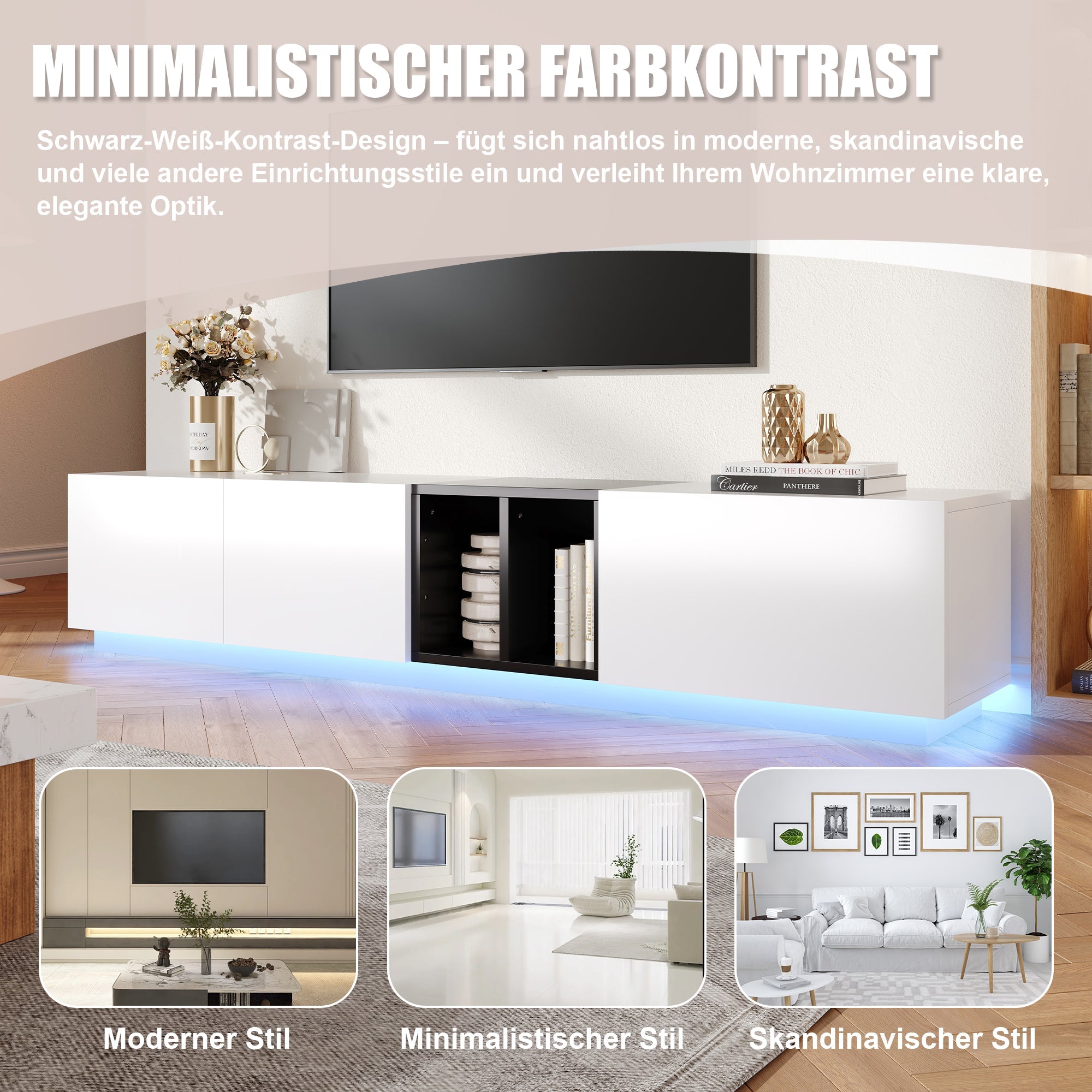 Logidon Modern TV-meubel Wit-Zwart Contrast Met Laden 190 cm