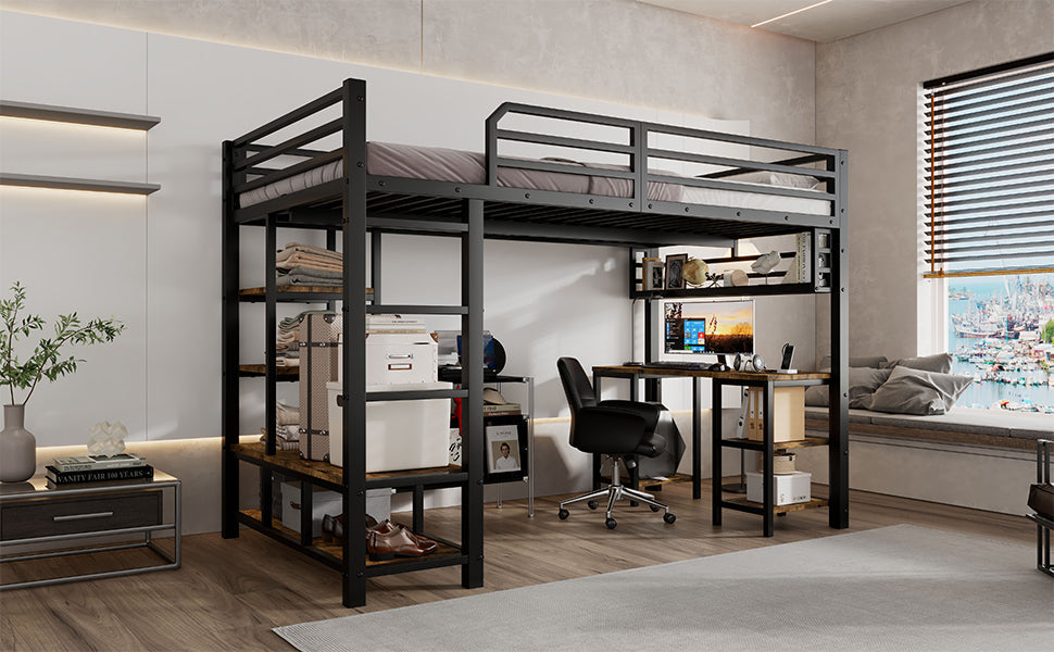 Logidon hoogslaper 120x200 cm metaal zwart met bureau en plank